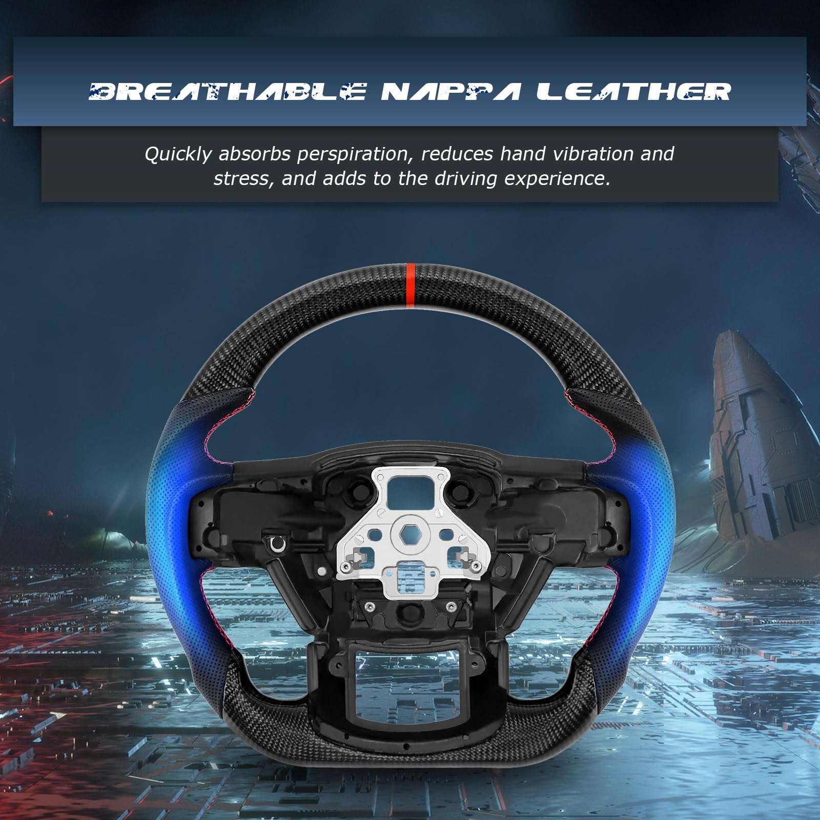 VOONKE Real Carbon Fiber Steering Wheel For Ford F150 2015-2020-without Paddle Shifter D-shaped Nappa Perforated Leather Flat-bottom Steering Wheel For Ford F150