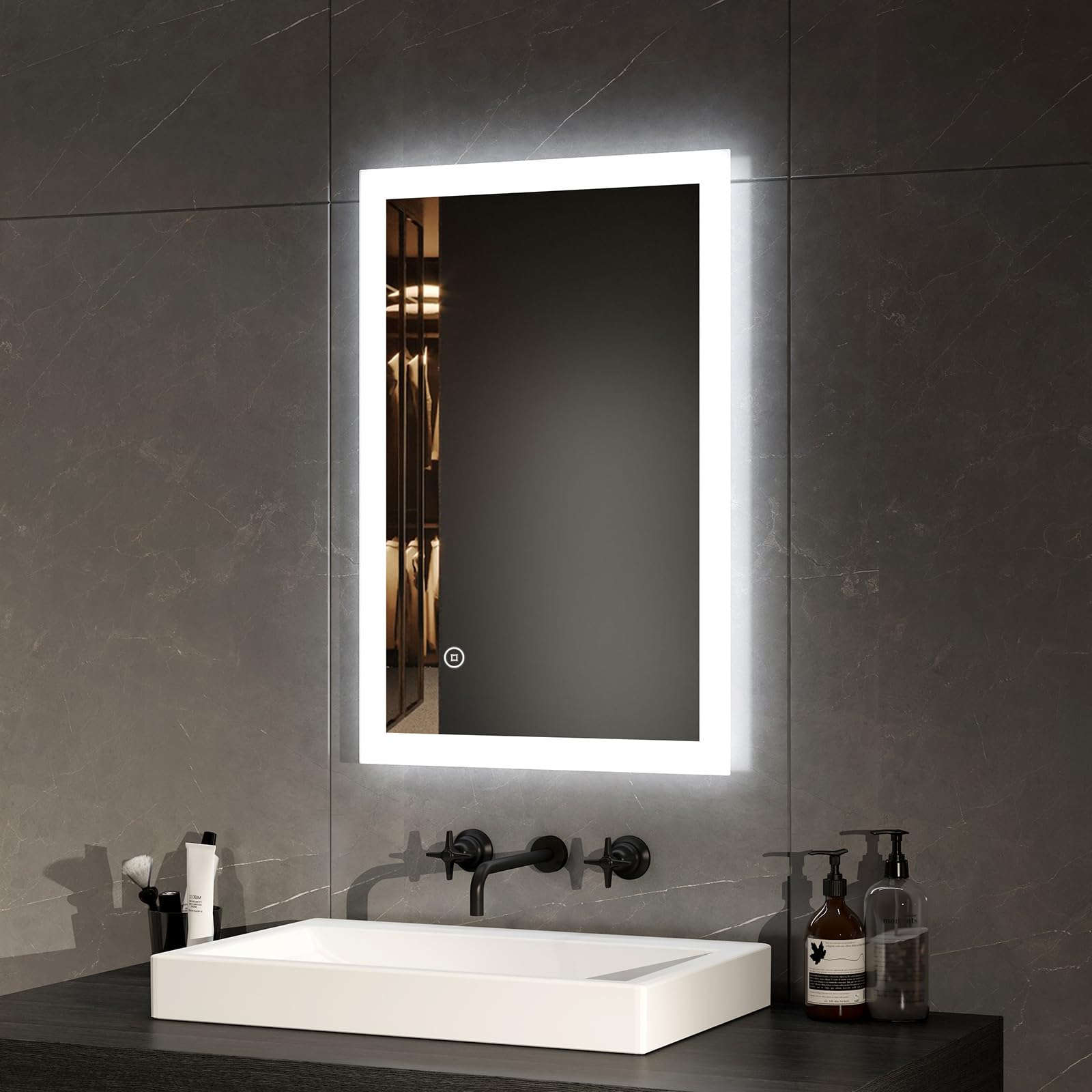 EMKE Espejo de baño LED, con iluminación Blanca cálida 3000K Espejo baño (Tipo C, 60x40cm Tactil+Antivaho)