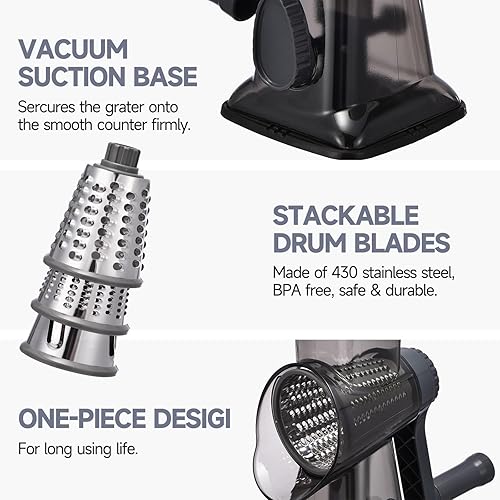 Miniatura 6 de Rallador rotativo de queso con asa, triturador de cocina, rallador de rebanador, rebanador de hielo, queso, verduras, nueces, patata, calabacín,