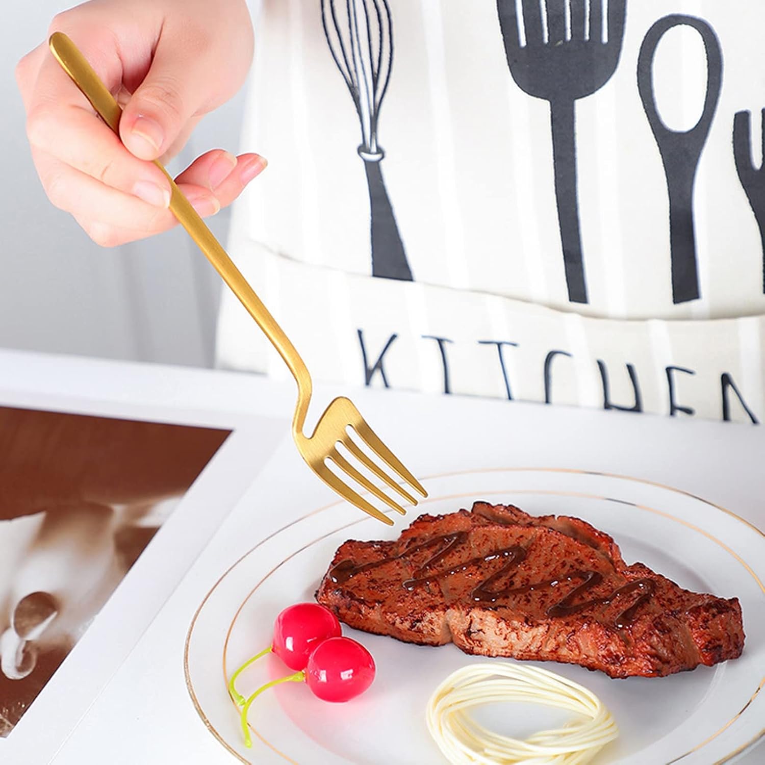 Dinner Forks Golden Tableware Kitchen Decoration Fork Ice Cream Dessert Accessories