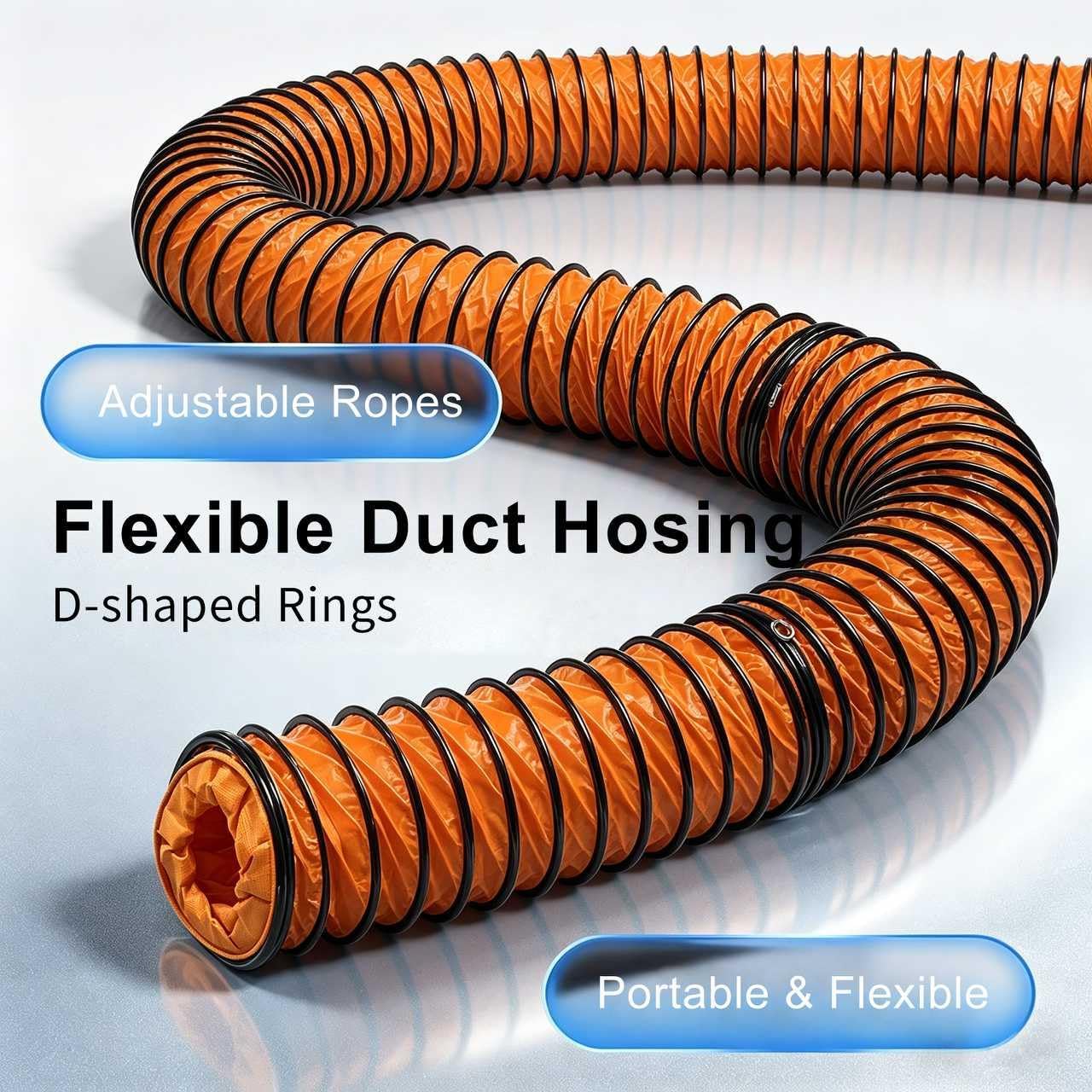 Orange Canvas Flexible Duct Hose, Heavy Duty Fabric Air Duct for HVAC Ventilation, Exhaust Fan, Blower, Workshop, Warehouse, Industrial Air Circulation (8in x 32f)