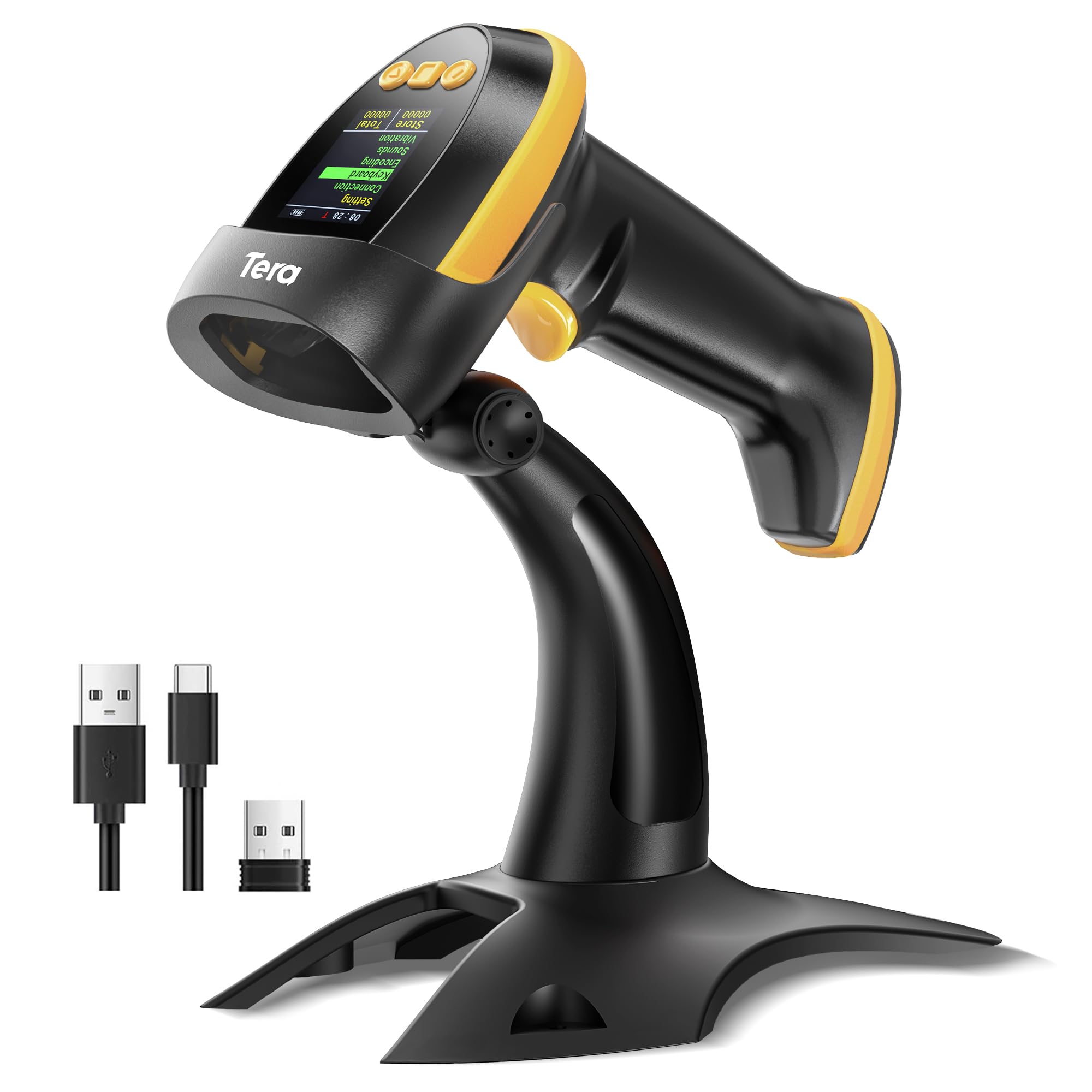 Tera Barcode Scanner Wireless 2D with Stand: Digital Screen Keypad HW0009-Z