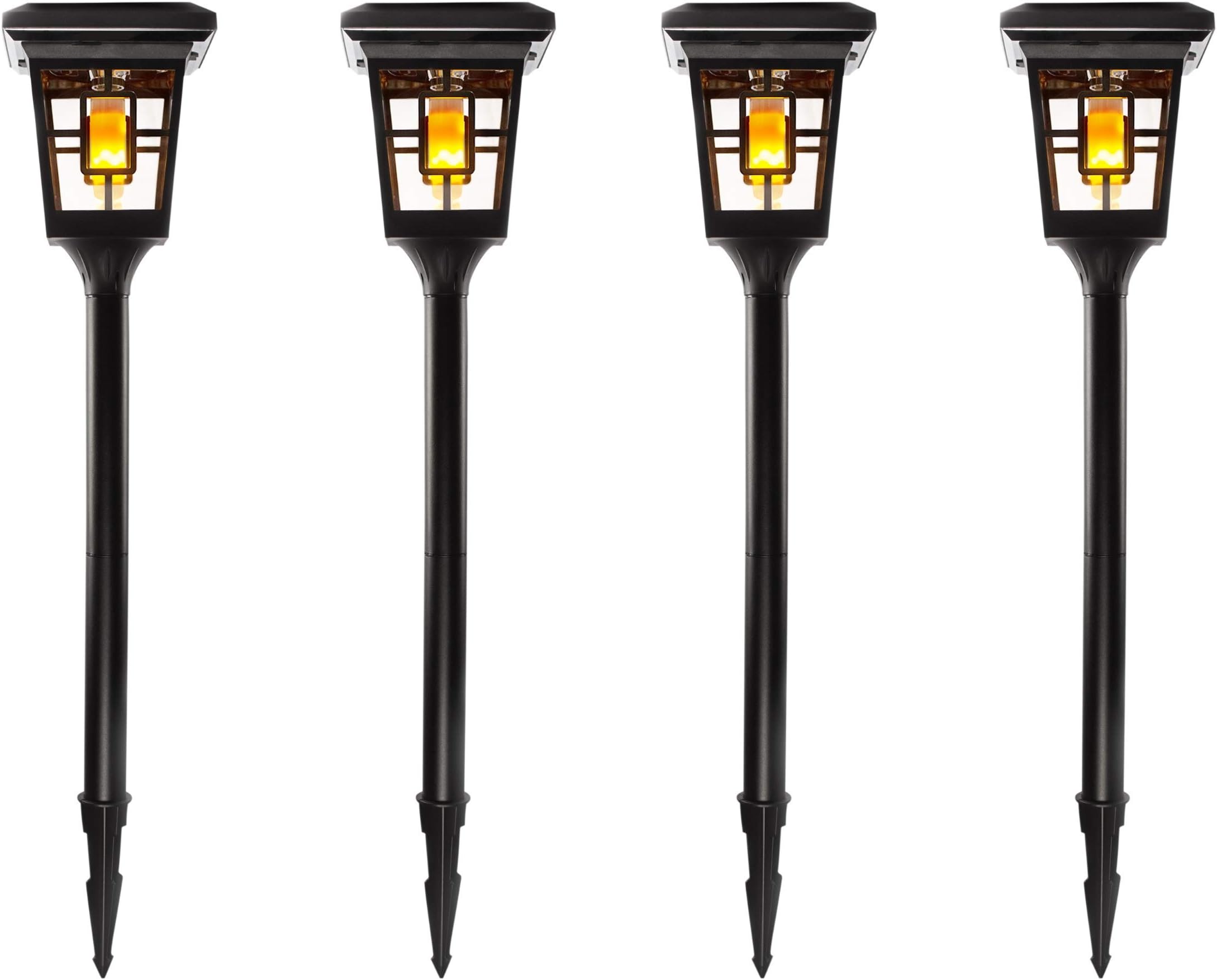 SOLARBASICS SB-57B Luna Flame Bulb Solar Accent Light: Stake, Pier and Wall Mounts, LED, Black, 4-Pack