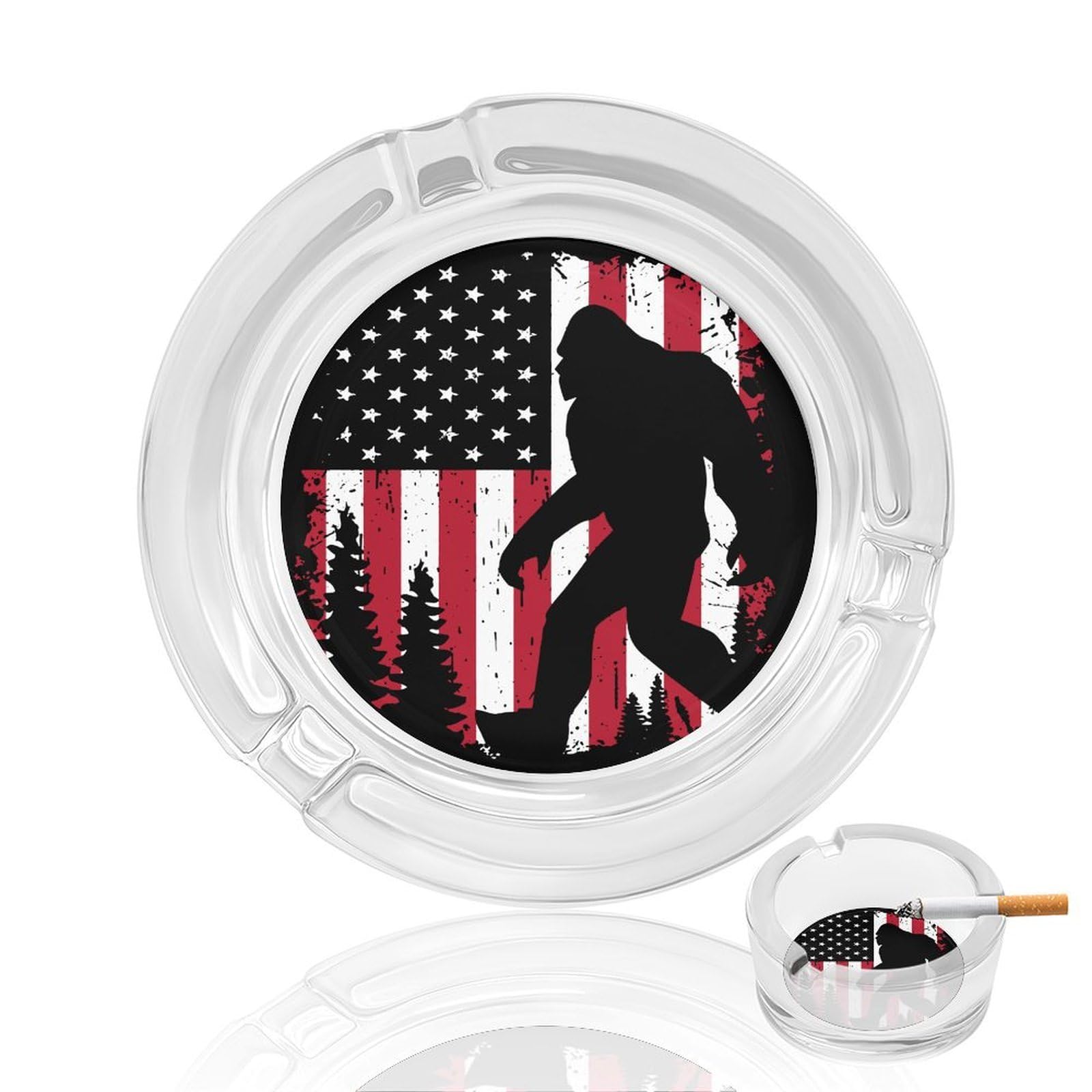 Nclqvjxzkhw Style Bigfoot And Am-Ericans-Flag Glass Ashtray Round Ash Tray Smoking Trays For Home Garden Outdoor