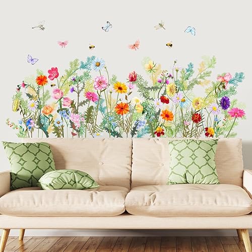 Miniatura 5 de Adhesivos de pared con diseño de mariposas y flores, PVC de doble cara de primavera floral de mariposa anticolisión, calcomanías extraíbles para