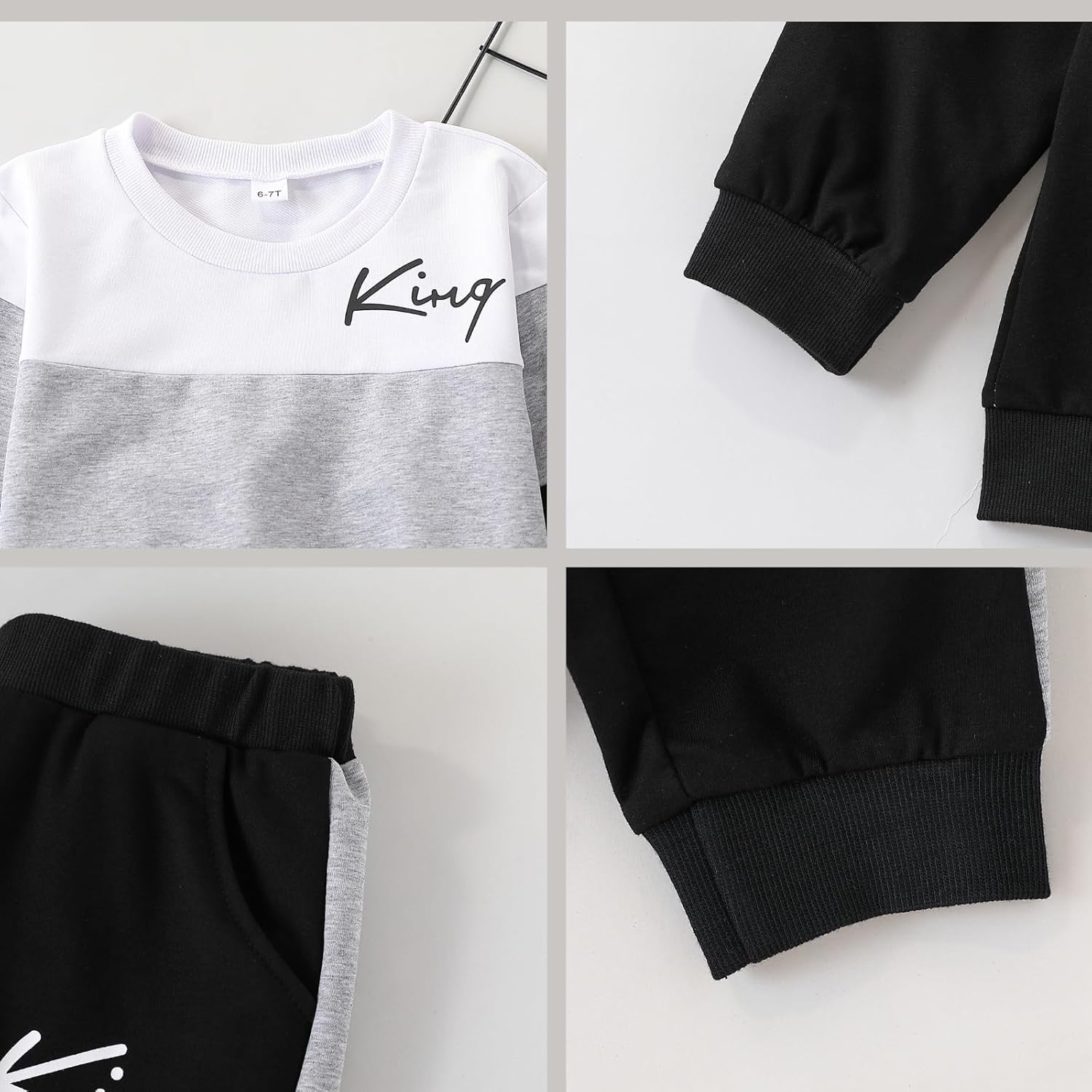 Boys Clothes Long Sleeve Color-Block Sweatshirt & Pant Clothing Set 2Pcs Fall Clothes for Kids Size 5-12 Years - Image 5