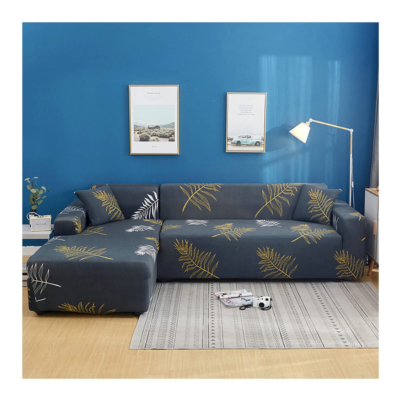 Funda de sofá elástica KnSam gris oscuro para salones modernos con sofás chaise longue