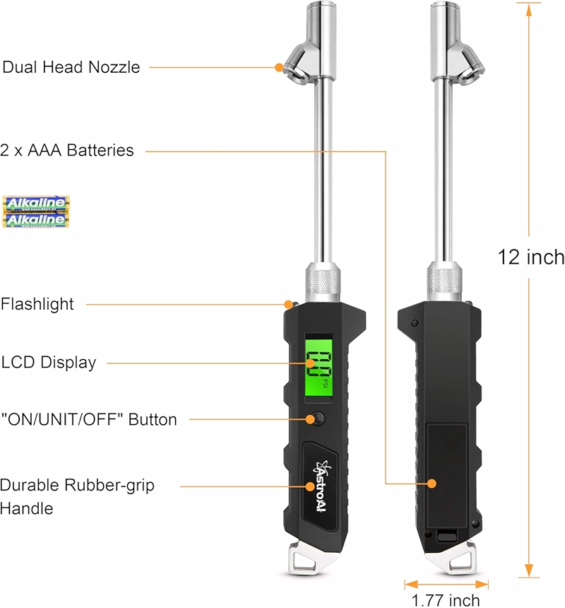 Astroai Digital de neumáticos de presión (Manómetro de rango de medición 0 – 180psi)