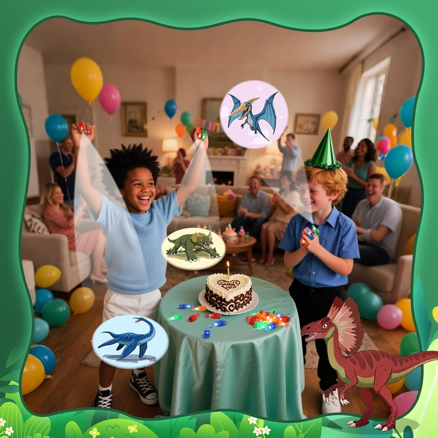 24 Pack Dinosaur Party Favors Light Up Finger Lights for Kids, Dinosaur Birthday Glow in the Dark Party Supplies, LED Finger Lights Bulk for Goodie Bags Stuffers Classroom Prizes Gifts