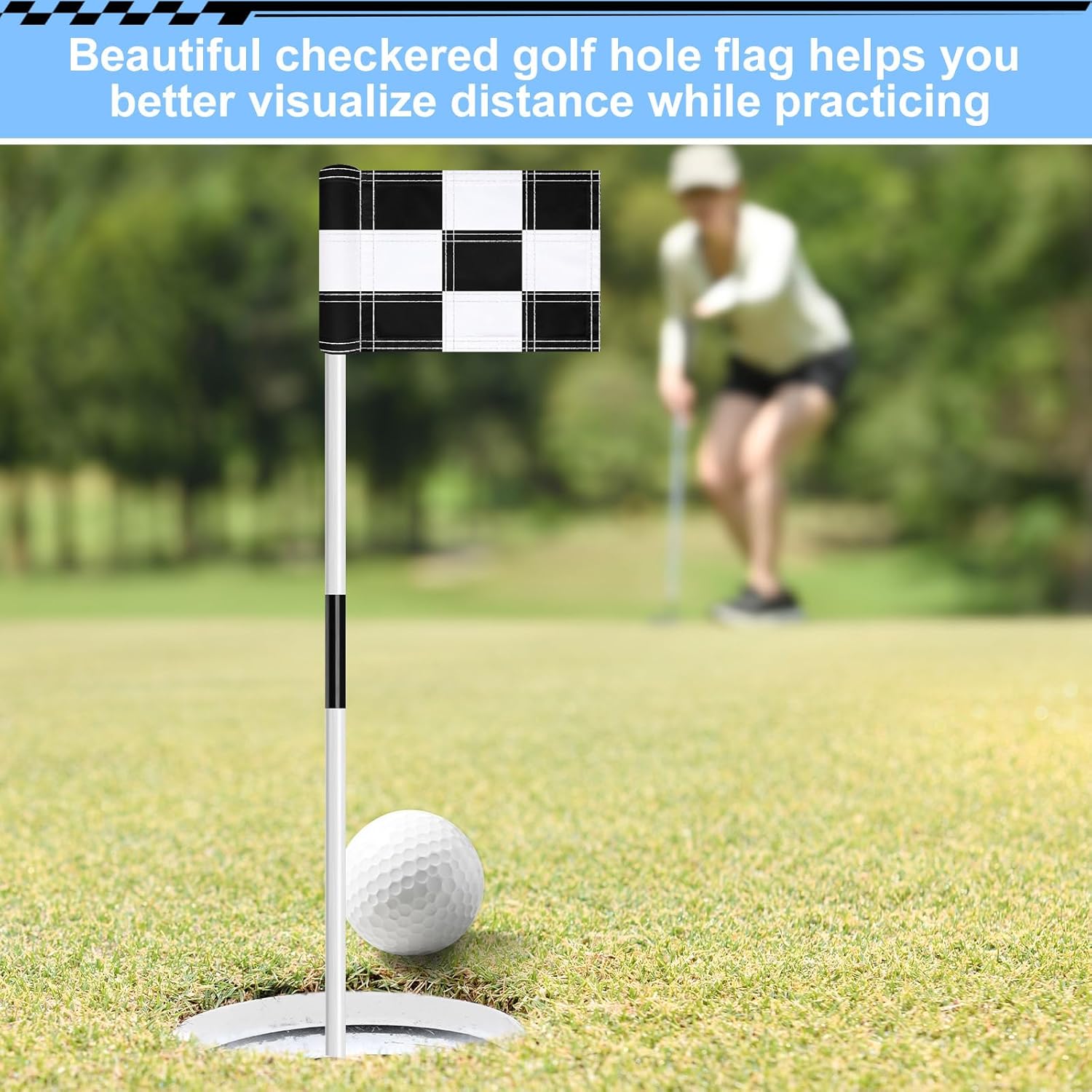 Fanfanwin 6 Pack Checkered Golf Flags 8 x 6 inch Portable 420D Nylon Training Target Flag with Tube Inserted Mini Practice Putting Green for Garden Yard Indoor Outdoor