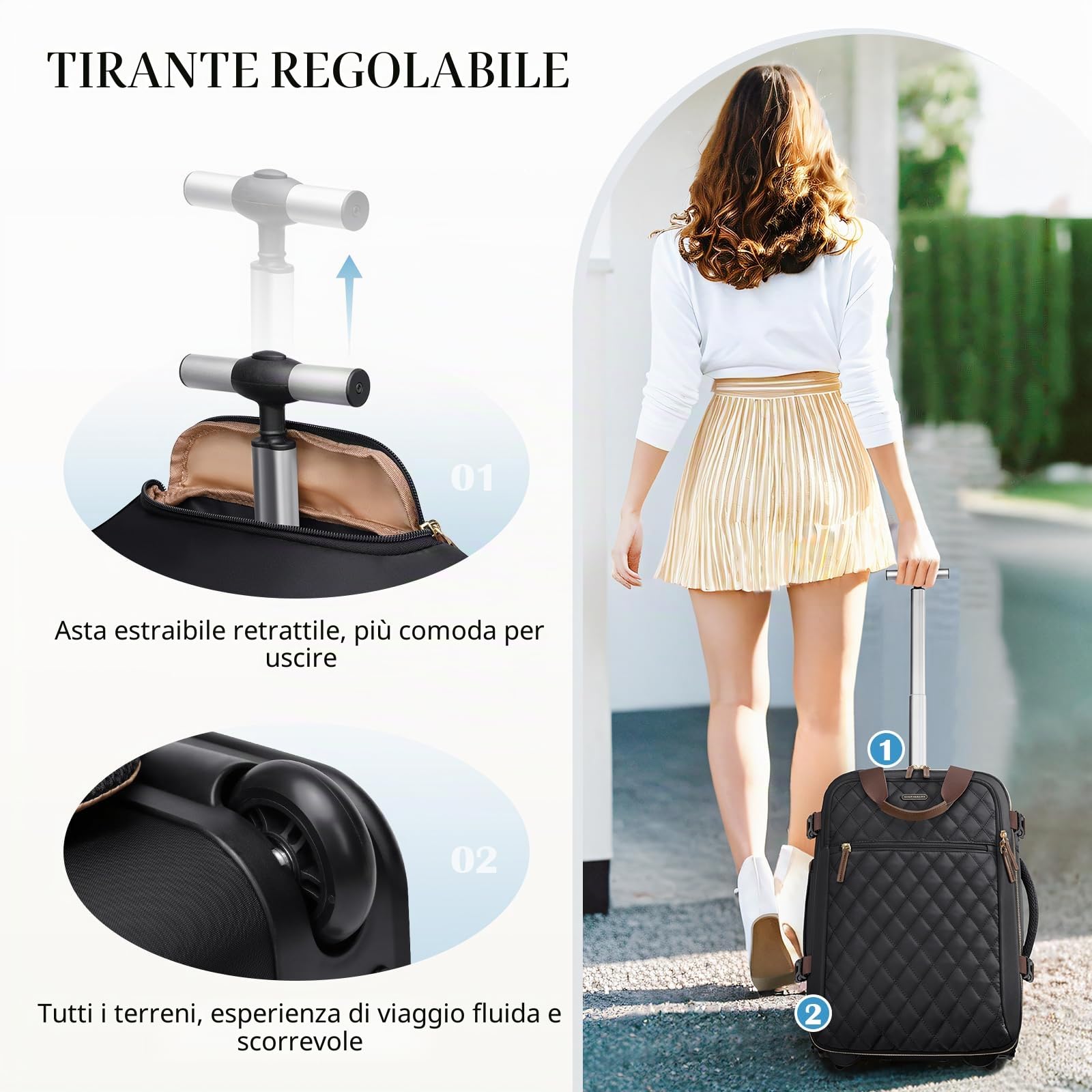 Zaino Trolley PC 17'' Uomo Donna 35L Impermeabile Laptop Backpack Unisex Bagaglio a Mano Viaggio Ufficio,Nero