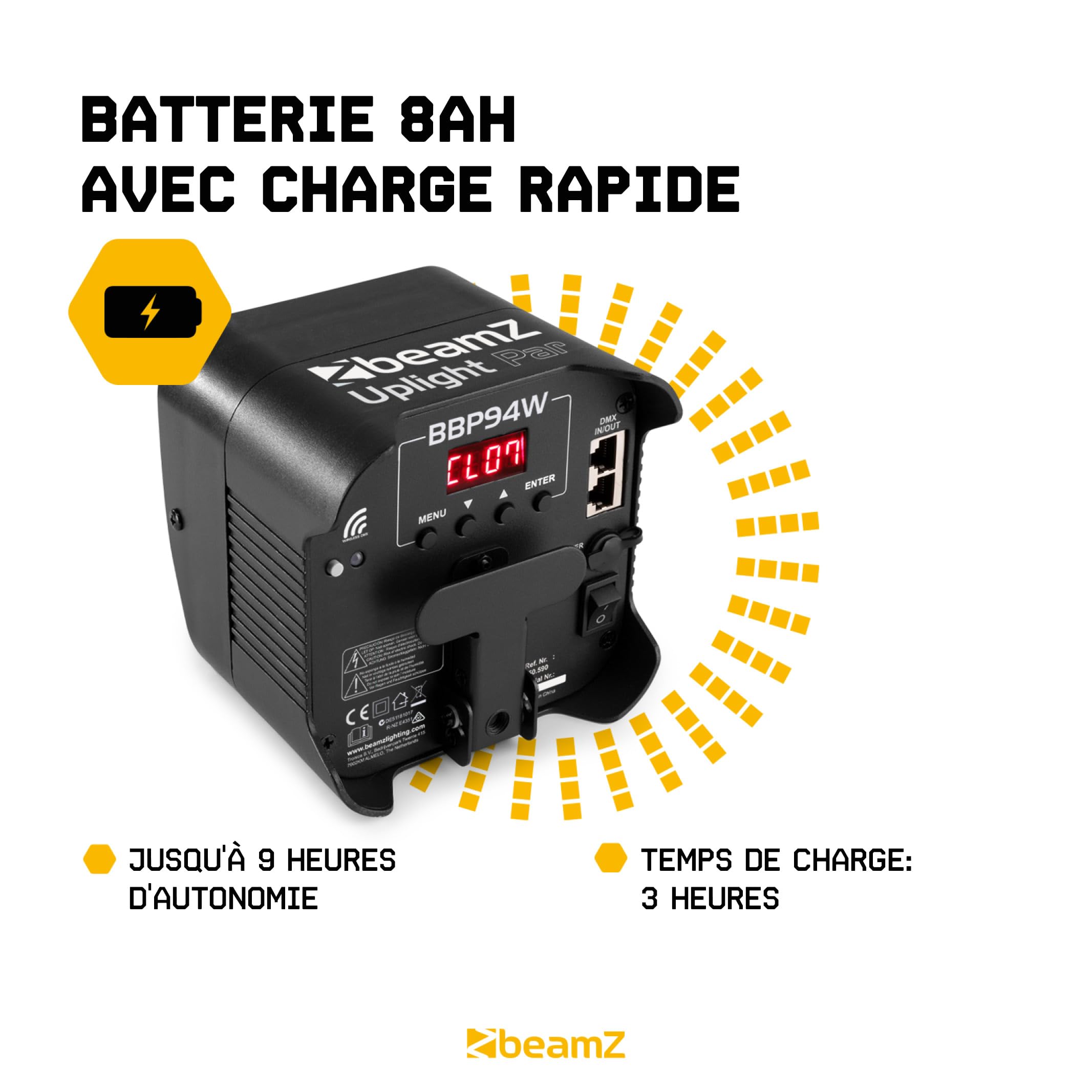 BeamZ BBP94W - Lot de 6 Projecteurs PAR Uplight sur Batterie RGBWA WDMX 48 Watts et Valise - Autonomie 9H, Idéal pour Éclairage de Salle, Mariage, Jardin, Architecture, Hôtel, Restaurant