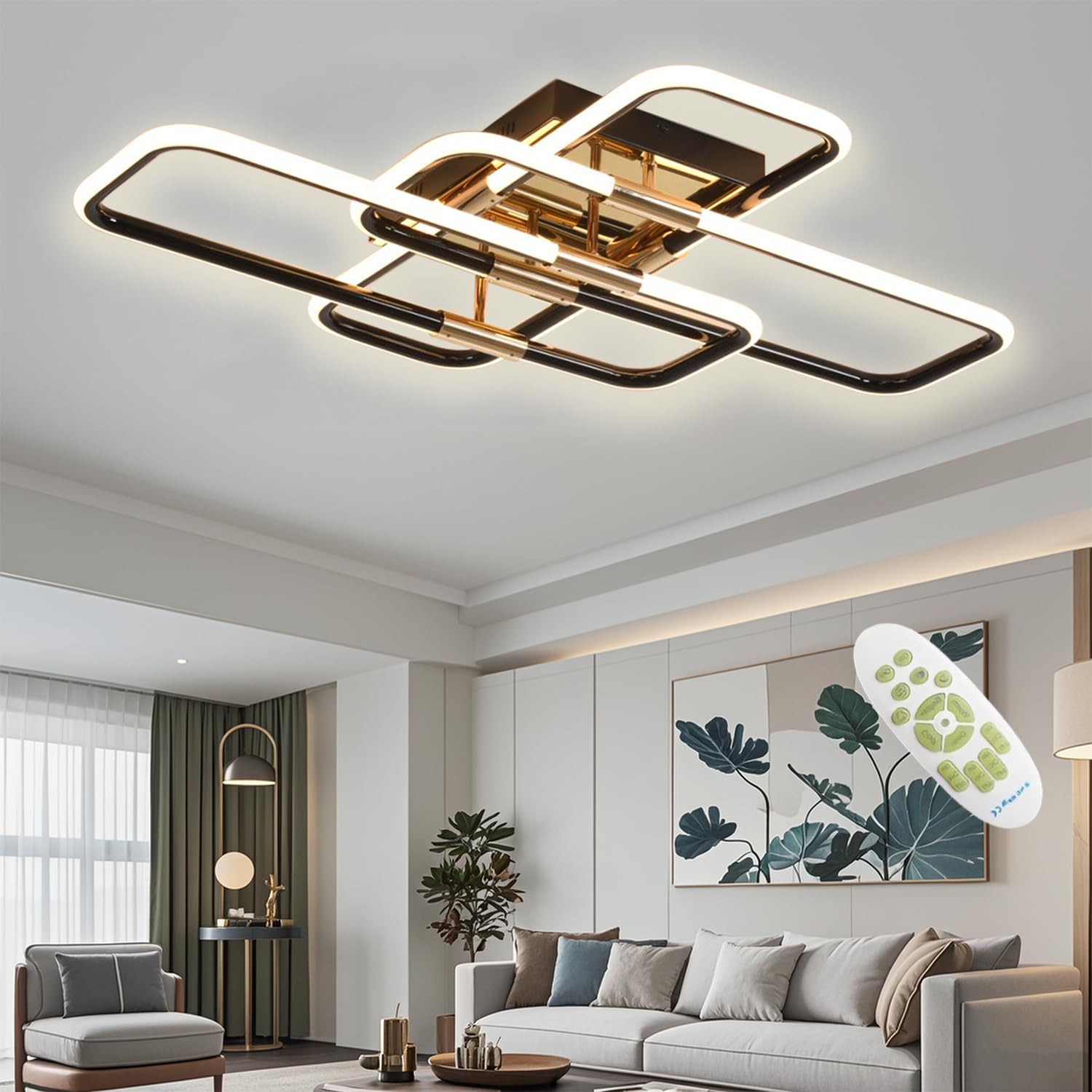 86W 10750LM Plafones Para Techo LED Salon Negro, Plafones Para Grandes, Lampara de Techo Salon LED Moderna, Para Dormitorio Cocina Salon