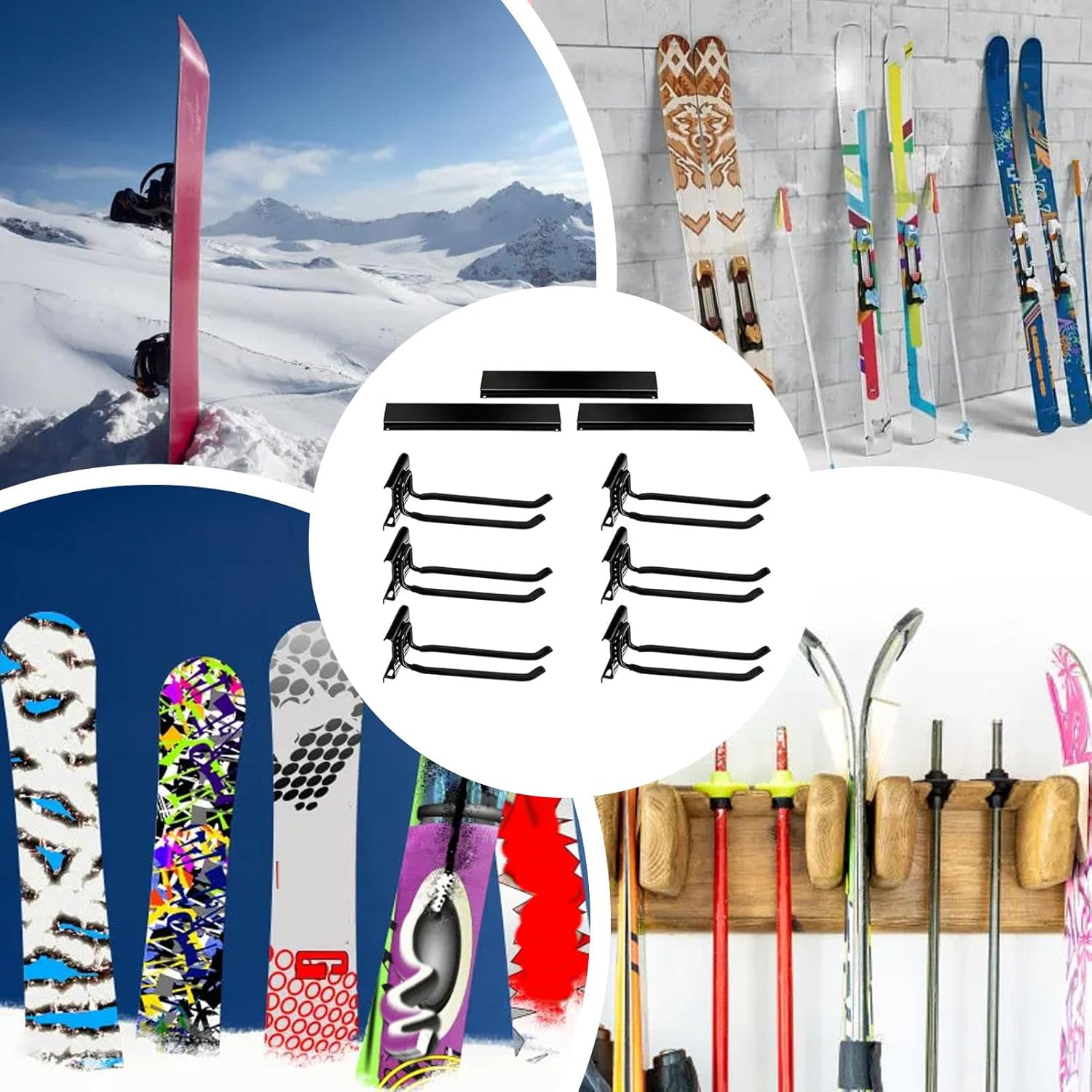 Ski Rack Wall Mount – Non Slip Organizer Skateboard, holderEquipment, Mounted, Storage System Indoor Outdoor Home | Indoor Outdoor Home Shed Basement Sports Accessories Winter Gear