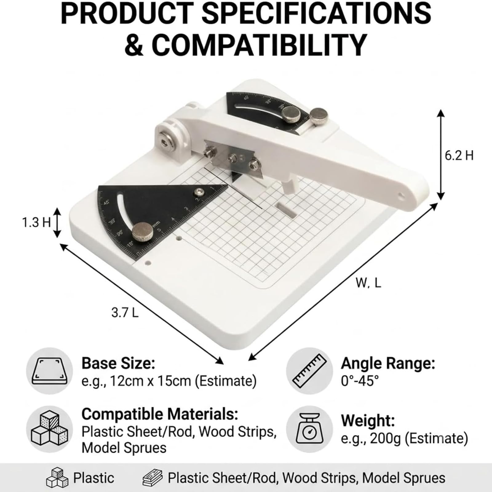 Modello Taglierina Angolare Manuale, Stazione di Taglio ad Angolo Regolabile da 0°-45°, Include Lama a 3 Taglienti da 0,23 mm, Tagli Senza Bave per Fai da Te/Scafo di Nave/Legno Plastica