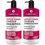 Apple Cider Vinegar Shampoo and Conditioner Set - Stop Flaky and Itchy Scalp - Sulfate Paraben Free Anti Dandruff Soothing Treatment for Dry, Oily and Damaged Hair - Intense Care for Women and Men
