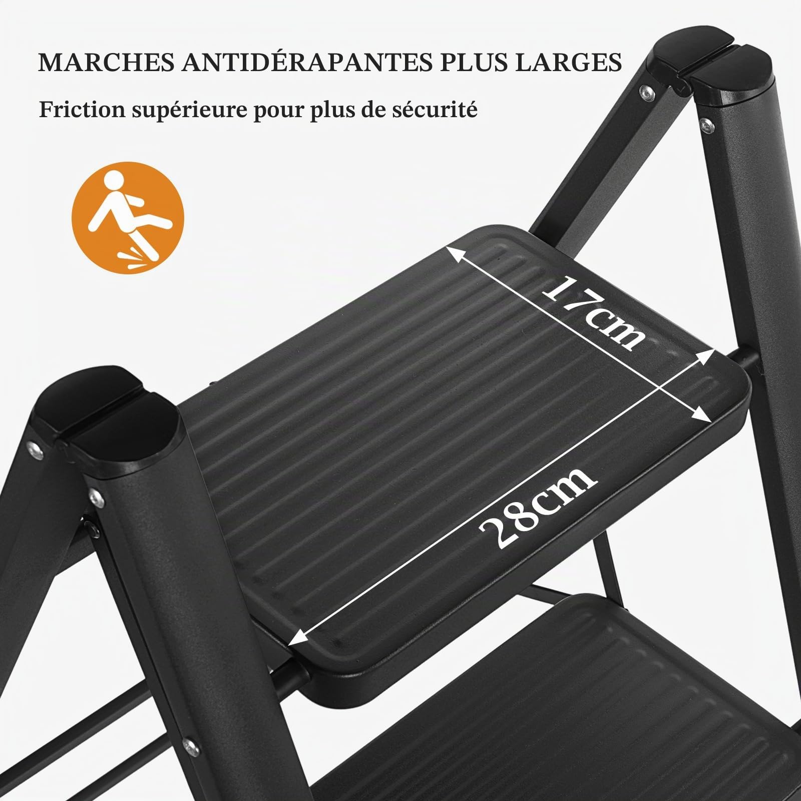 Escabeau 4 Marches Pliable, Marche Pied Pliant avec Pédales Antidérapantes, Échelle pour Maison Cuisine Bureau, Gain de Place, Charge Maximale 150 kg, pour la Maison, Cuisine, Placard et Bureau.