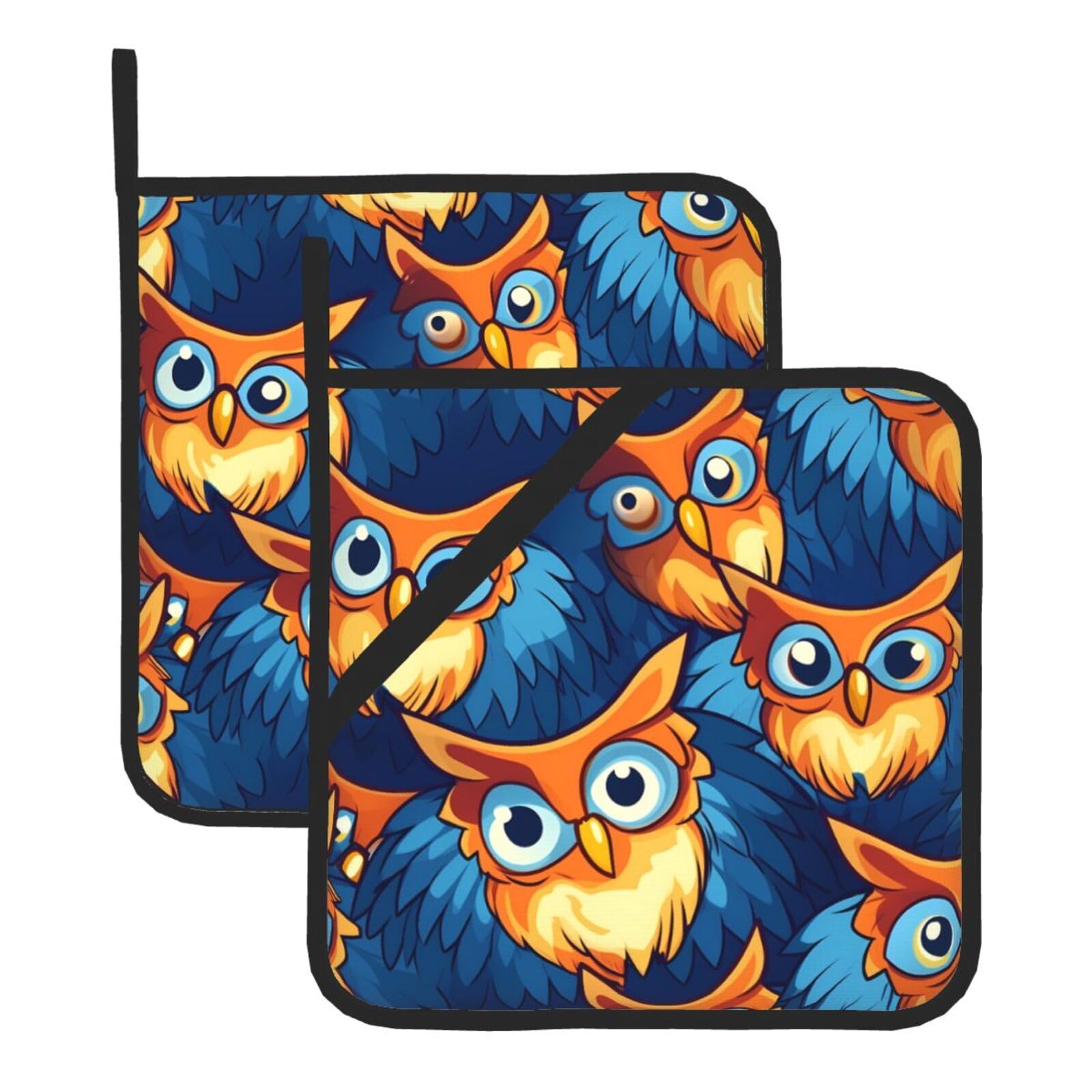 HJFCZH Anime Owl Printed Square Insulated Pot Mat Set (2-Piece) 8x8in Waterproof, Thickened & Easy to Clean with Lanyard Design for Kitchen, Oven & BBQ