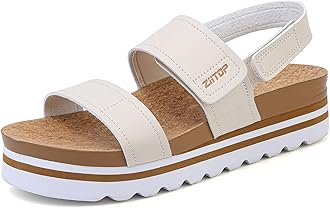 ziitopPlatform Sandals for Women Orthopedic Sandals Ladies Wedge Wide Fit Cork Footbed Adjustable Strappy Open Toe Chunky Beach Summer Shoes