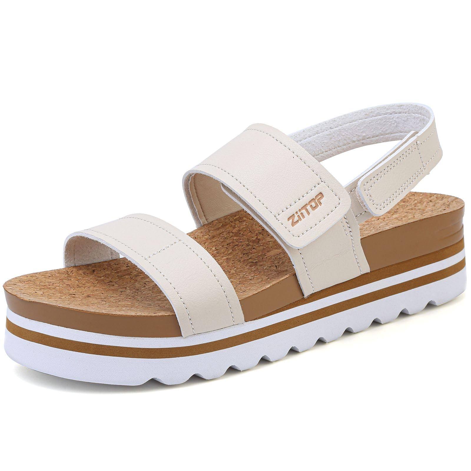 ziitopPlatform Sandals for Women Orthopedic Sandals Ladies Wedge Wide Fit Cork Footbed Adjustable Strappy Open Toe Chunky Beach Summer Shoes