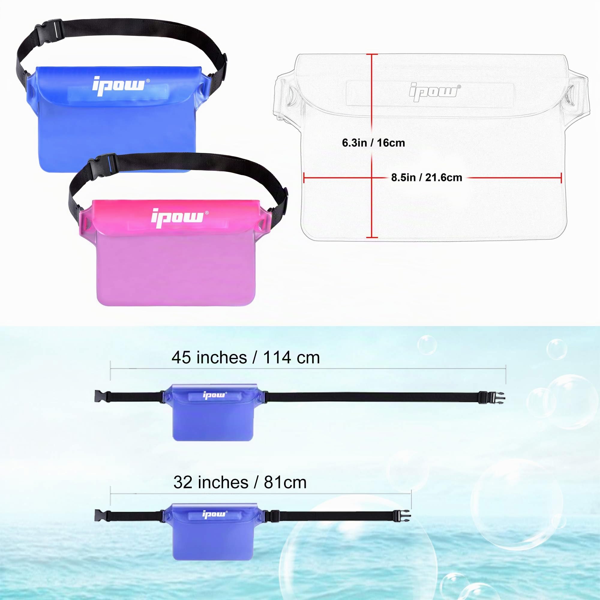 ipow 2 PZ Borsa Impermeabile Custodia Impermeabile Marsupio Impermeabile Mare Universale Chiusura a 3 Zip Super Protezione Certificato IPX8 con Cintura Regolabile per Documento Cellulare