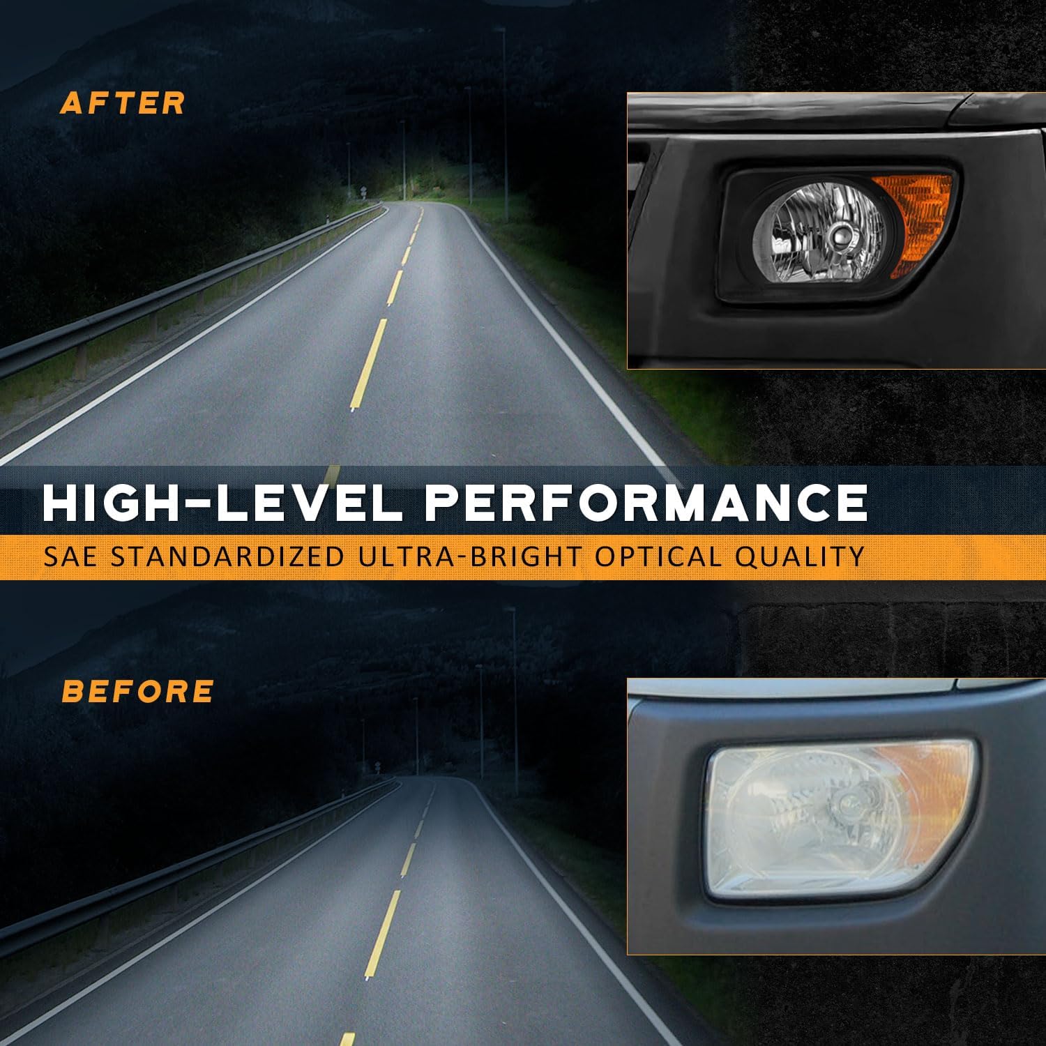 WEELMOTO Headlights for Element 03-04 DX, 03-06 EX, 04-06 LX Halogen,Headlamp Element Black Housing Amble Reflector Left+Right Side