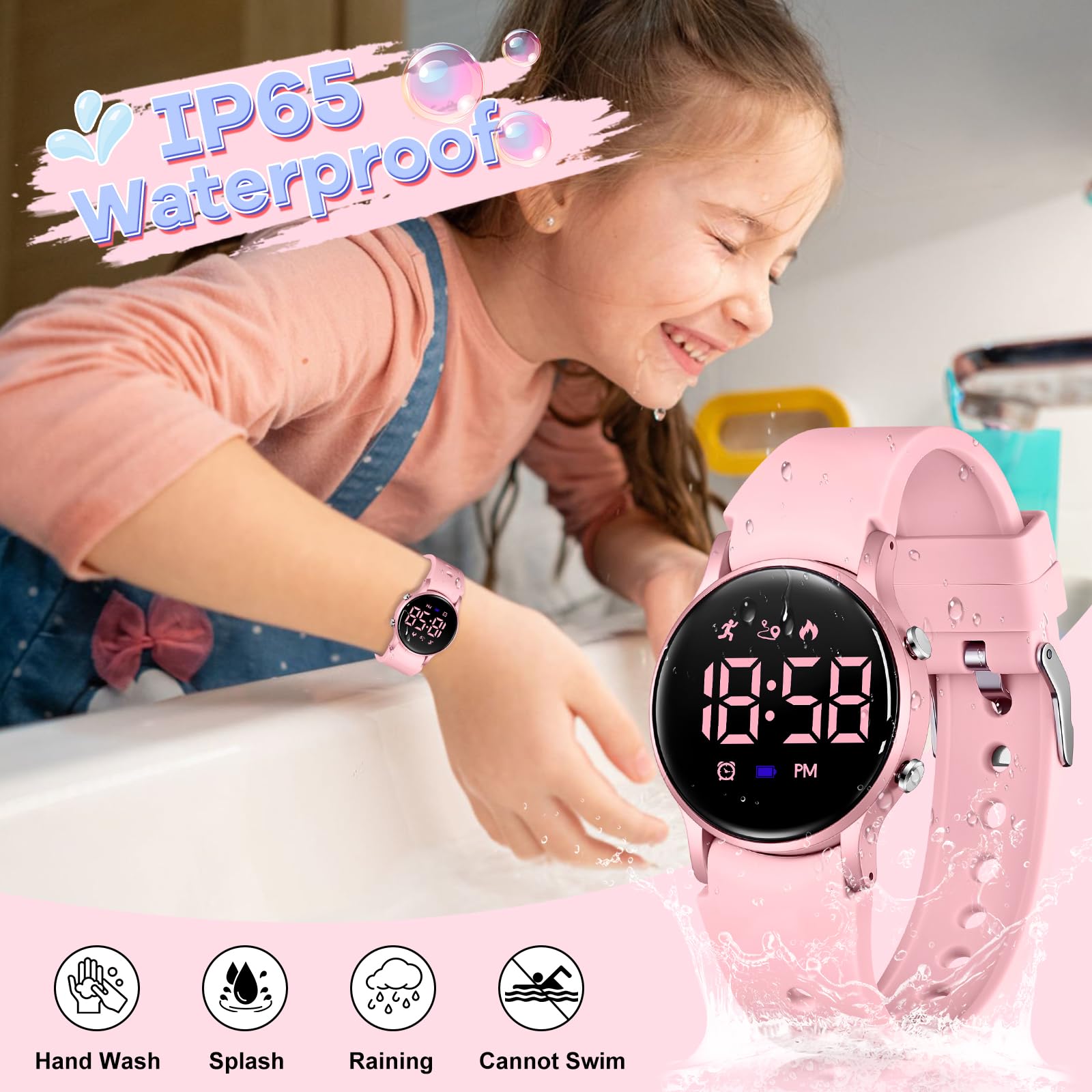 Timever Kinderuhr für Jungen Mädchen, wasserdichte Digitaluhr für Kinder mit Schrittzähler, nicht intelligente Sport-Armbanduhr mit Vibrationsalarm, Schrittzähler, Stoppuhr, Kalender, keine App