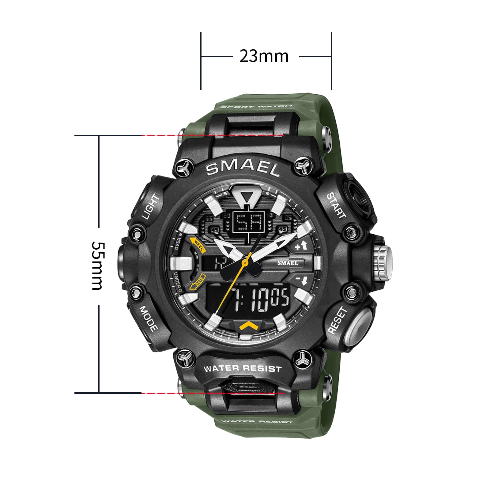 SMAEL 8053 Reloj deportivo digital para hombre con diseño elegante, funciones multifuncionales y cronometraje fiable (verde militar), Verde militar.