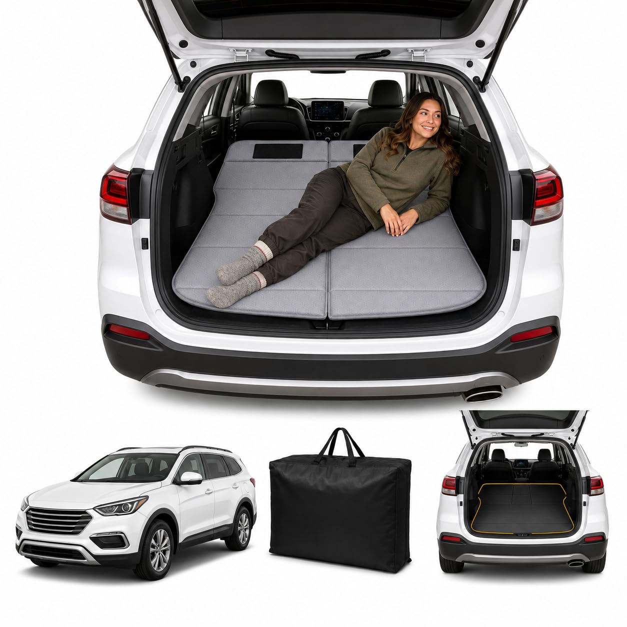 Car Mattress for 2013–2018 Hyundai Santa Fe, Upgraded Non-Inflatable Thickened Foam SUV Car Camping Mattress, Foldable Trunk Sleeping Pad Car Bed Mattress for Road Trips Camping Travel