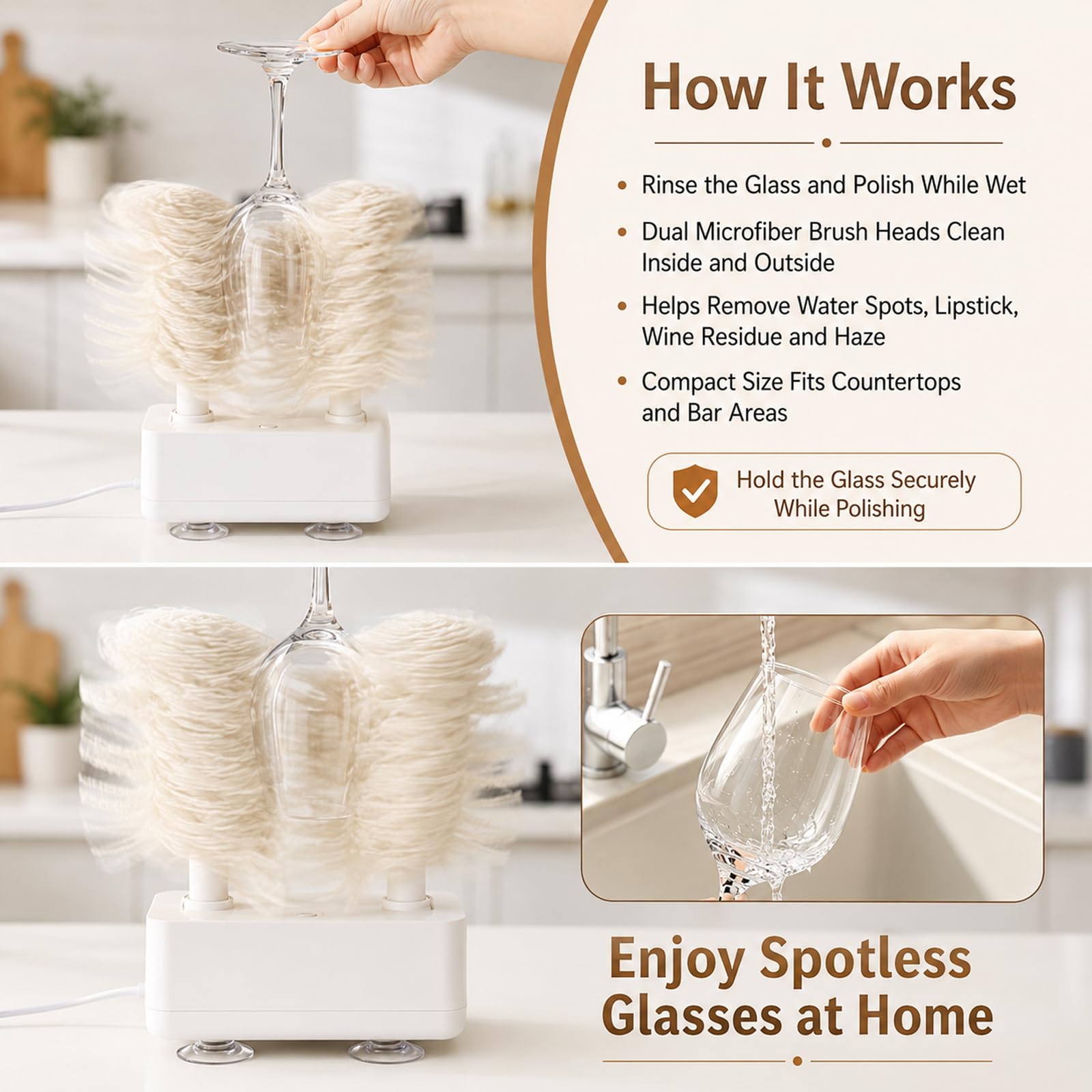 Polisseuse Électrique, Machine Automatique pour Verres à Vin | Deux Brosses Rotatives en Microfibre et Séchage Rapide à 600 tr/min pour Maison, Bars, Restaurants et Hôtels(black)