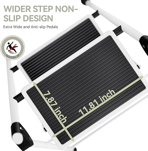 Miniatura 10 de KINGRACK Escalera plegable de 3 escalones, escalera de 3 peldaños con pedal antideslizante y ancho, escalera plegable portátil con asa, escalera