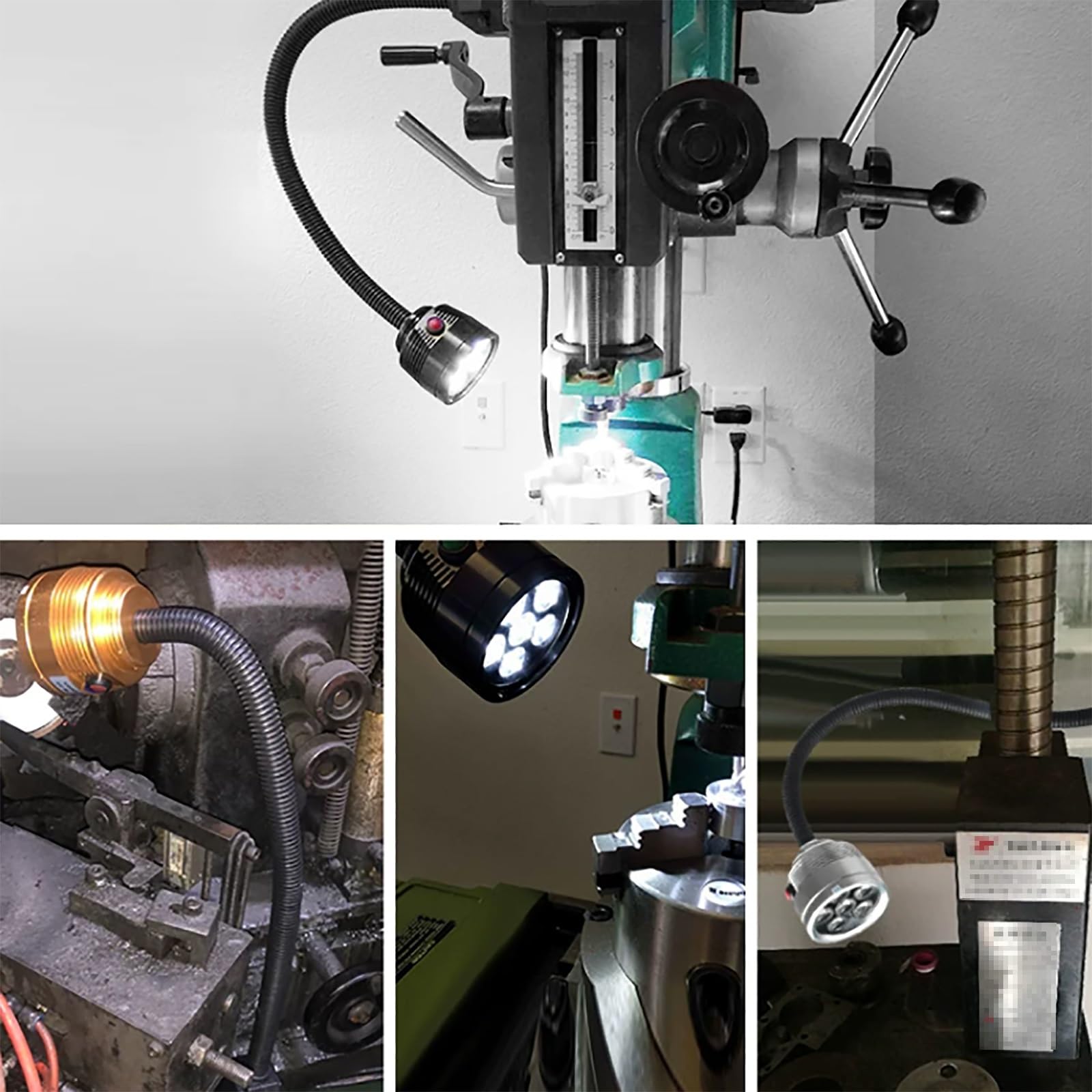 Lampada da Lavoro Impermeabile IP68, Lampada Industriale Flessibile a Collo D'oca per Banco da Lavoro, Base di Montaggio in Lega di Alluminio(6W 110~220V)