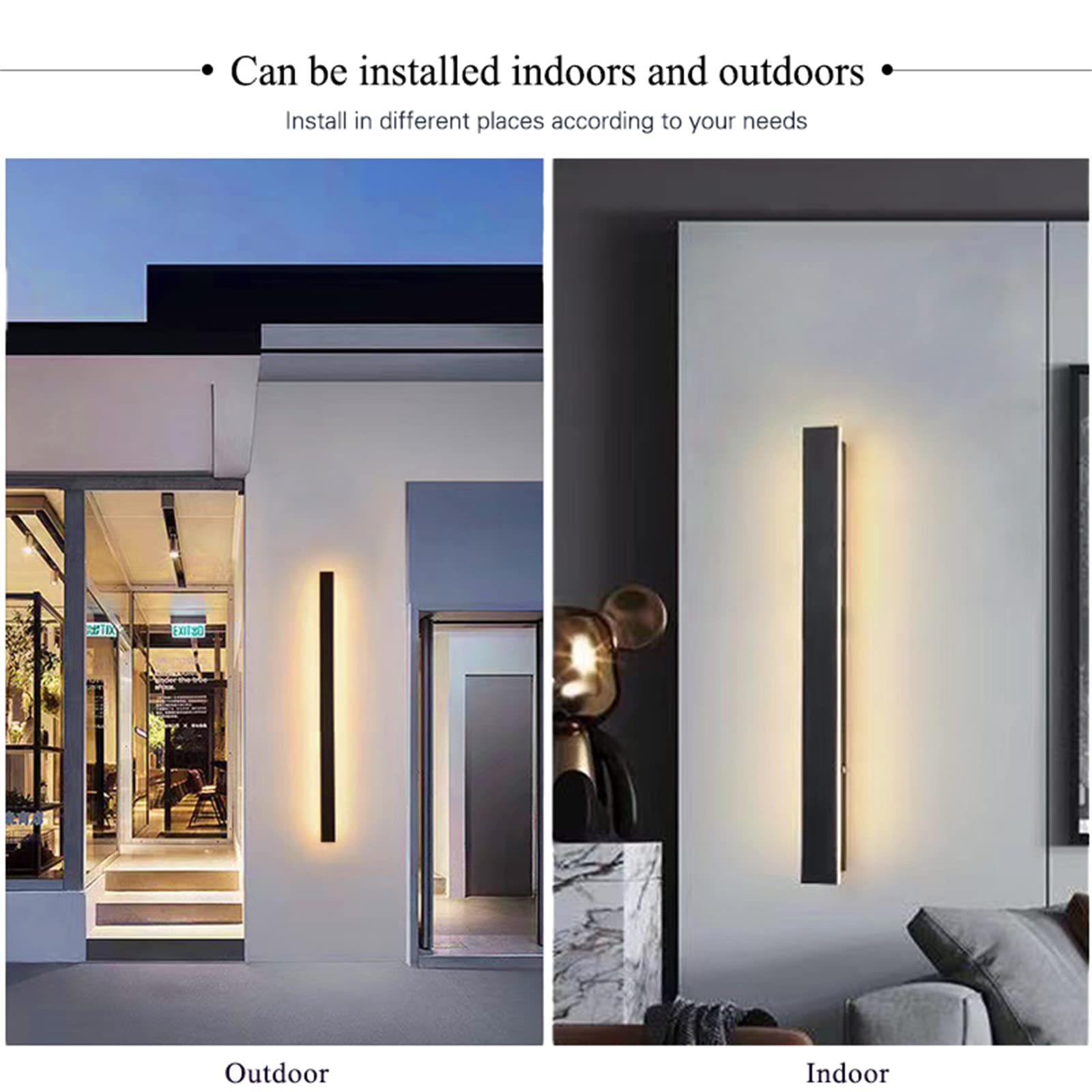 Tuin Buiten Wandlamp LED Wandverlichting Dimbaar met Afstandsbediening Verlichting Zwart Buiten Binnen Beveiligingsverlichting IP65 Waterdichte Wandlampen Lichten voor Voordeur Hek Garage (150cm 86W
