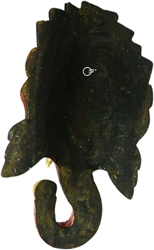 Miniatura 3 de QT S Ganesh - Máscara de madera para colgar en la pared, diseño de Dios de la suerte hindúéxito, forma de cabeza de elefante para colgar en la pared
