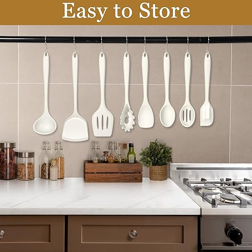 Miniatura 7 de LIANYU Juego de 8 utensilios de cocina de silicona, resistentes al calor, utensilios de cocina antiadherentes con espátula, cuchara, afinador,