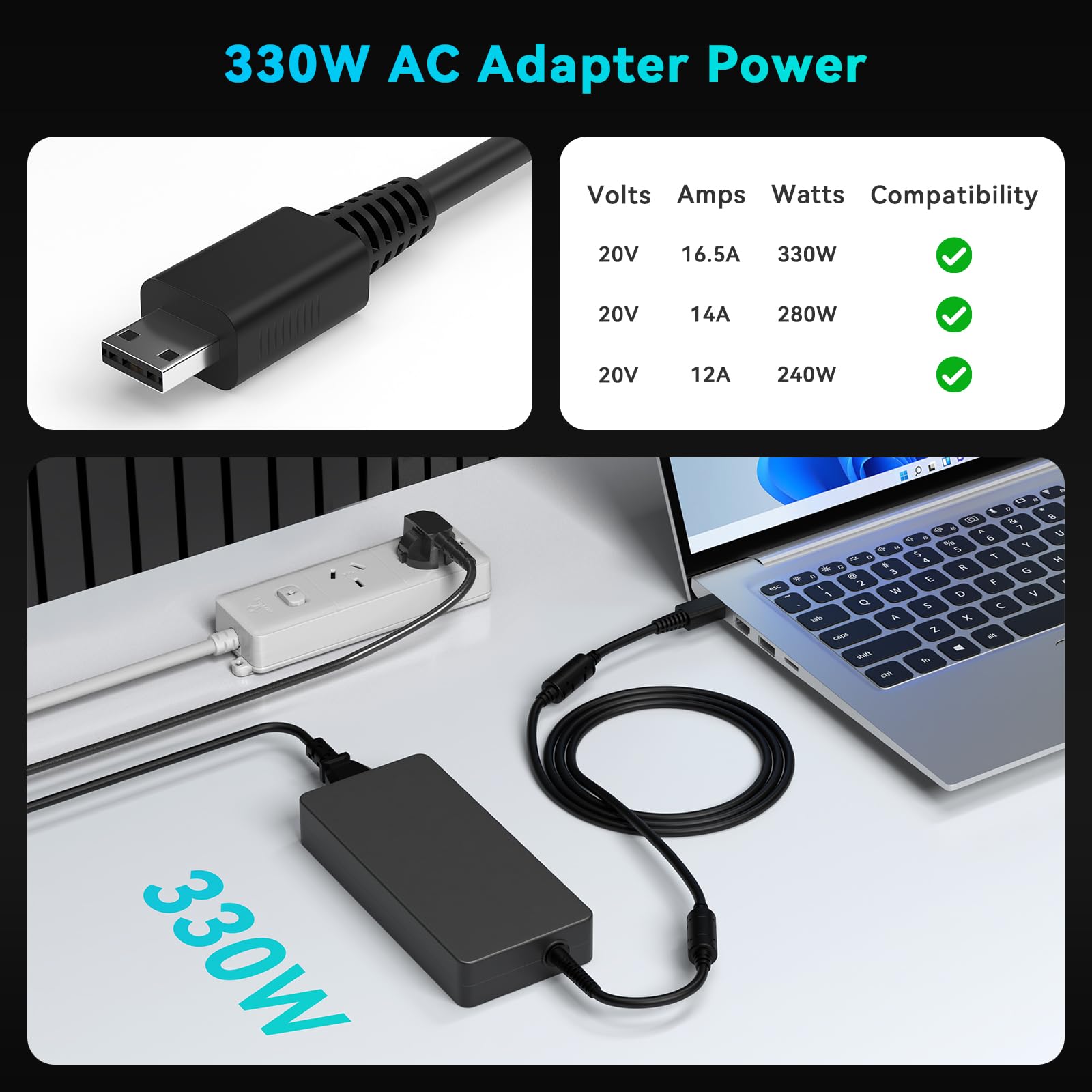330 W USB ładowarka kabel do ładowania do MSI Raider GE78 GE77 GE76 GE67GE68 MSI Vector GP76 GP66 GP68 GP78 Titan GT77 MS-1545 MS-17K5 MS-17Q1 MS-17S1 A20-330P1 A ADP-333 0 GB adapter zasilacz