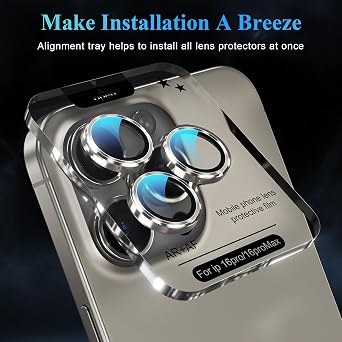 YWXTW Camera Lens Protector for iPhone 16 Pro/iPhone 16 Pro Max, [1 Step Installation Tray] Tempered Glass Screen Protector Metal Individual Camera Cover Accessories Case Friendly (Natural Titanium)