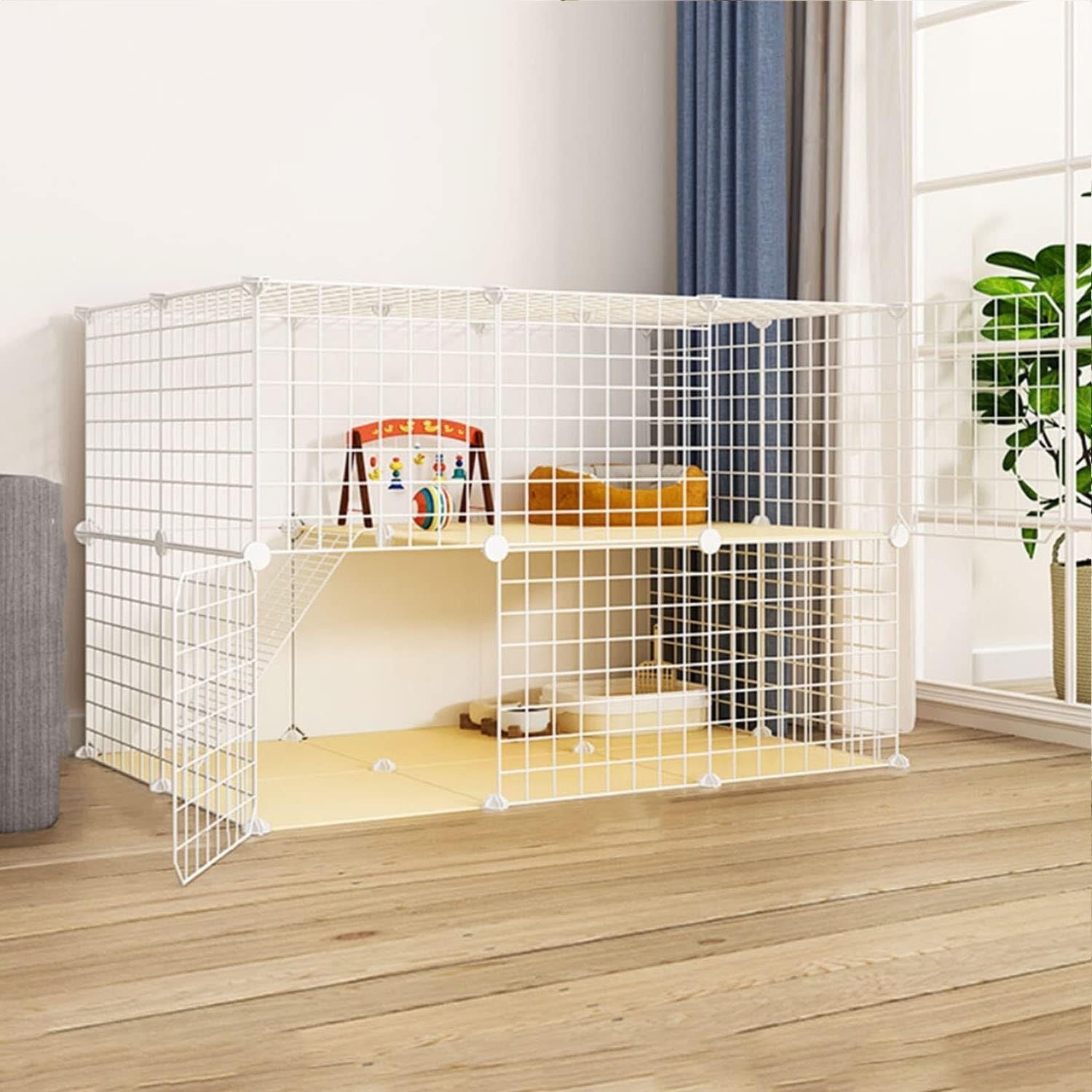 Large Cat Cage Enclosures Indoor Cat Playpen DIY,Cat Cage Carrier,Cat Enclosure,Pet Playpen,with Cat Nest + Cat Hammock + Pet Bowl + Cat Litter Box + Ladder,for 1-3 Cats,One Color-109x74x70cm