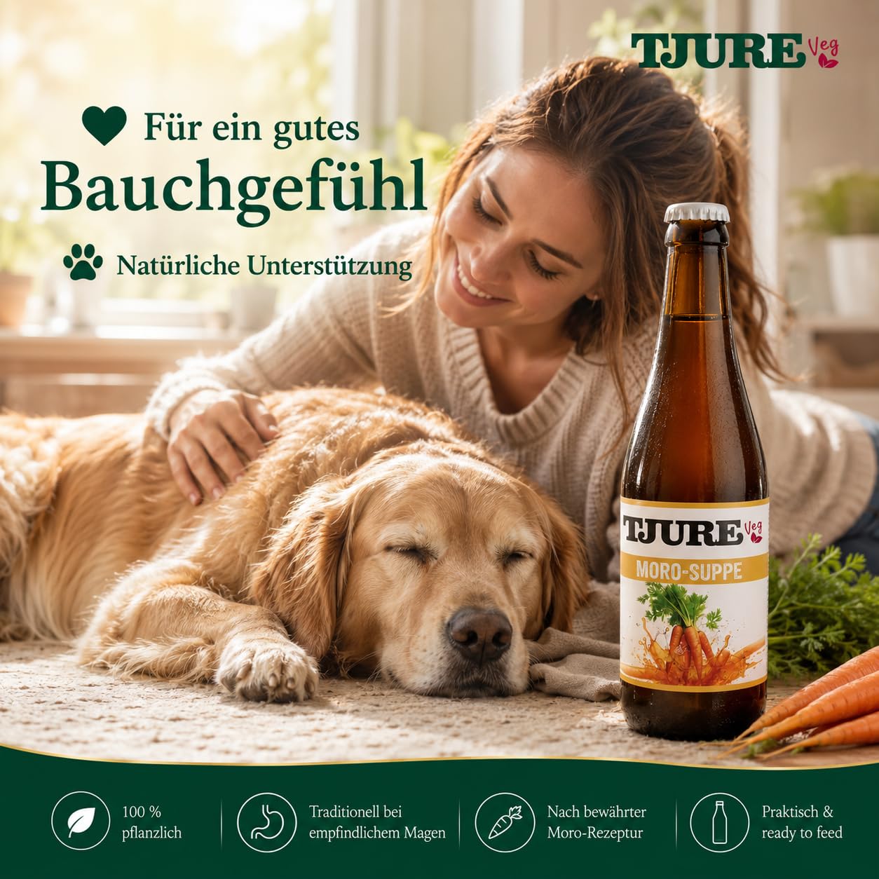 Tjure Morosche Karottensuppe Hund & Katze | 10+2 320 ml Aktion | Schonkost für besondere Phasen | Moro Suppe für Hunde aus Wasser, Karotten & Meersalz | Ohne Zusatzstoffe | Made in Germany