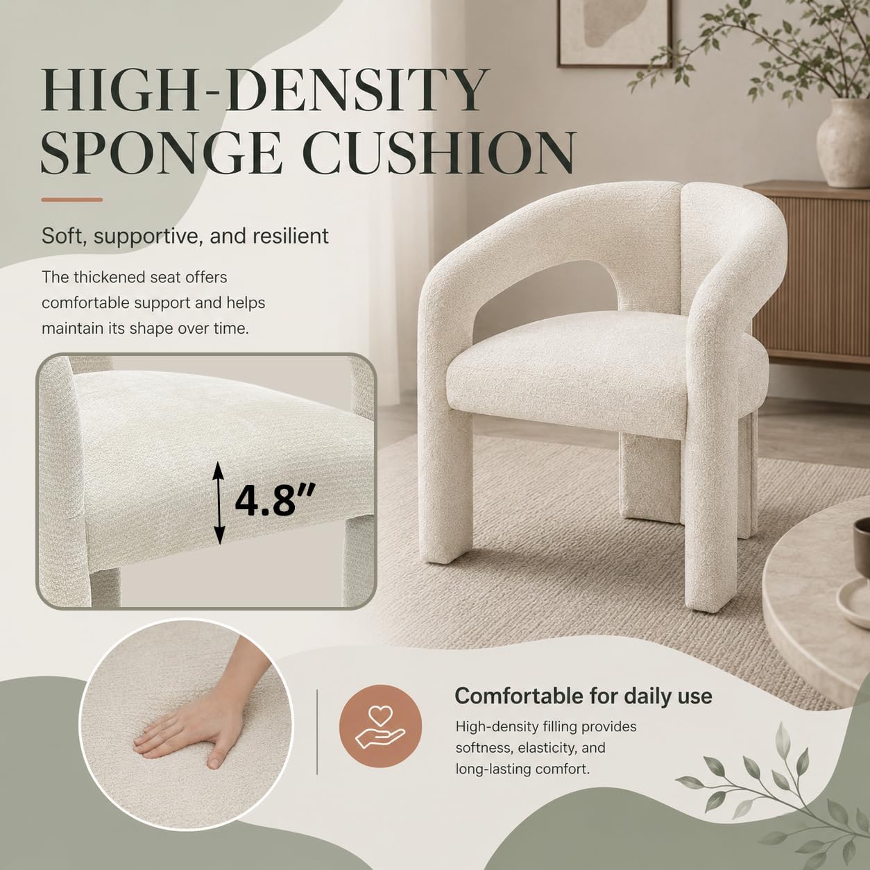 Boucle Barrel Accent Chair, Upholstered Open Back Armchair for Living Room, Bedroom, Vanity or Reading Corner, Cream White