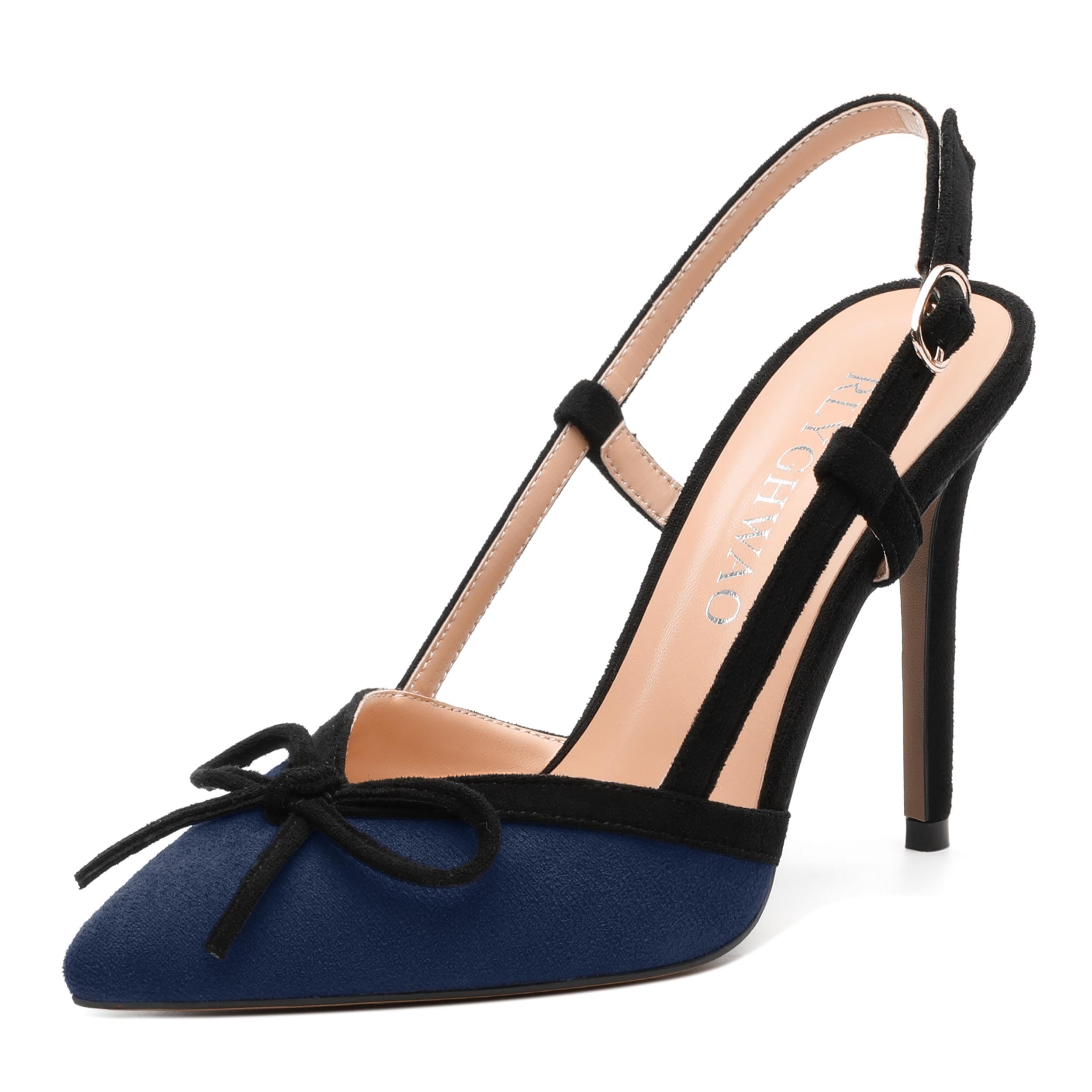 RLYGHWAO Women's Slingback Pump, Pointed Toe High Heel Shoes, Buckle Fashion Bows Stiletto Heels for Women