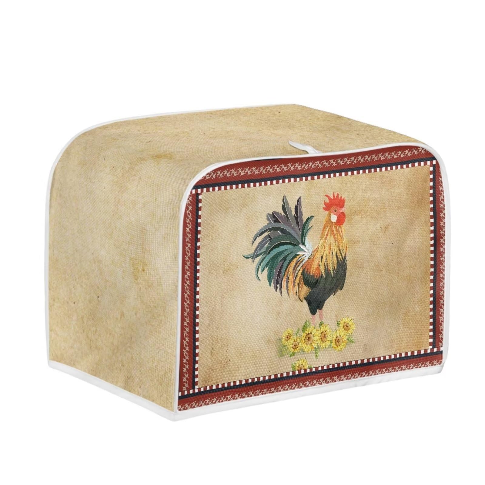JSLXYYBQ Sunflower Rooster Print Toaster Cover 4 Slice, Kitchen Appliance Decorative Dustproof Chicken Pattern Bread Maker Cover Women Gift