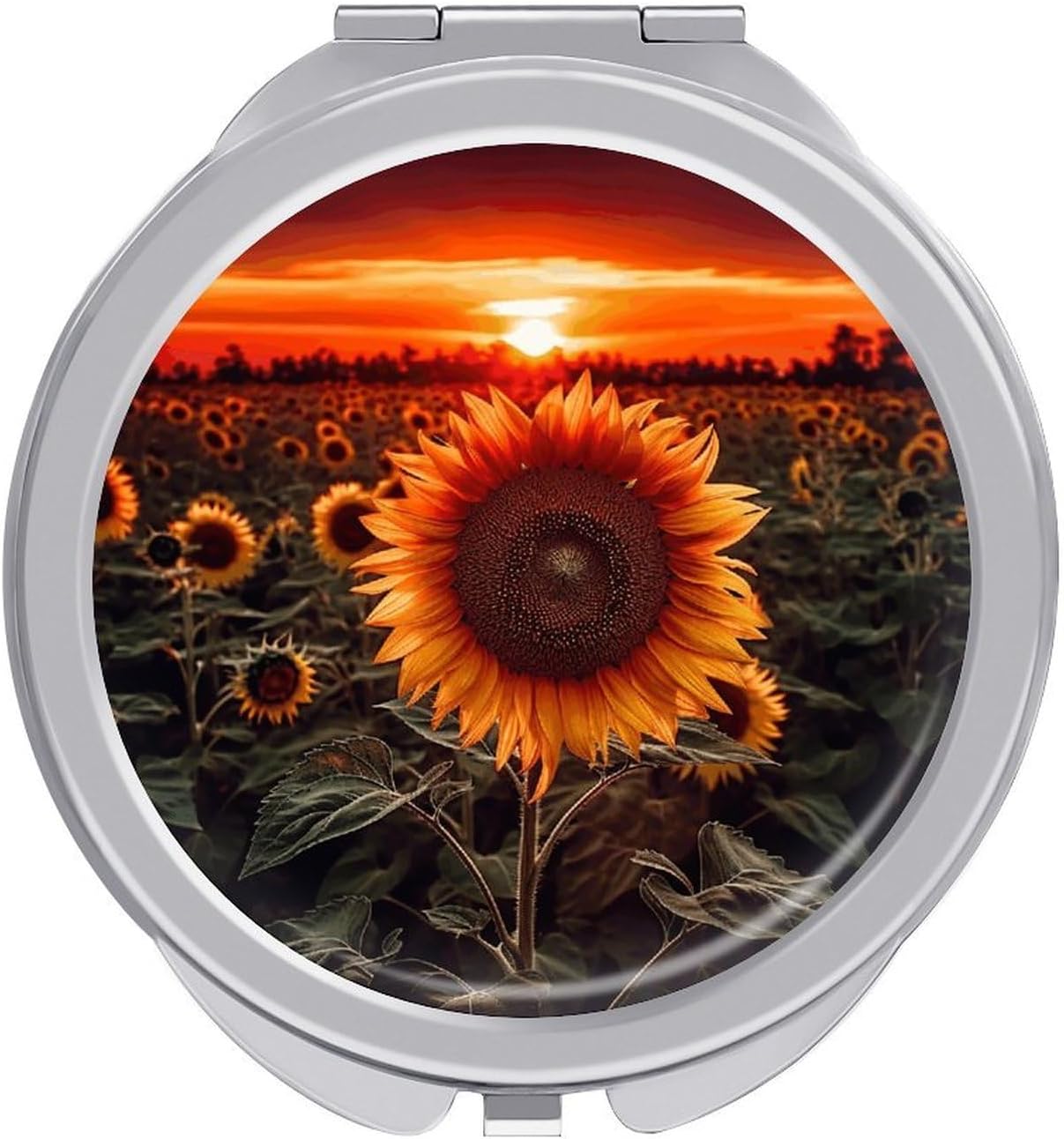 Sunset Sunflower Makeup Mirror Lightweight Compact Mirror Portable Folding Travel Mirror 2-Sided Round Handheld Beauty Mirrors Mini Pocket Mirrors for Gift