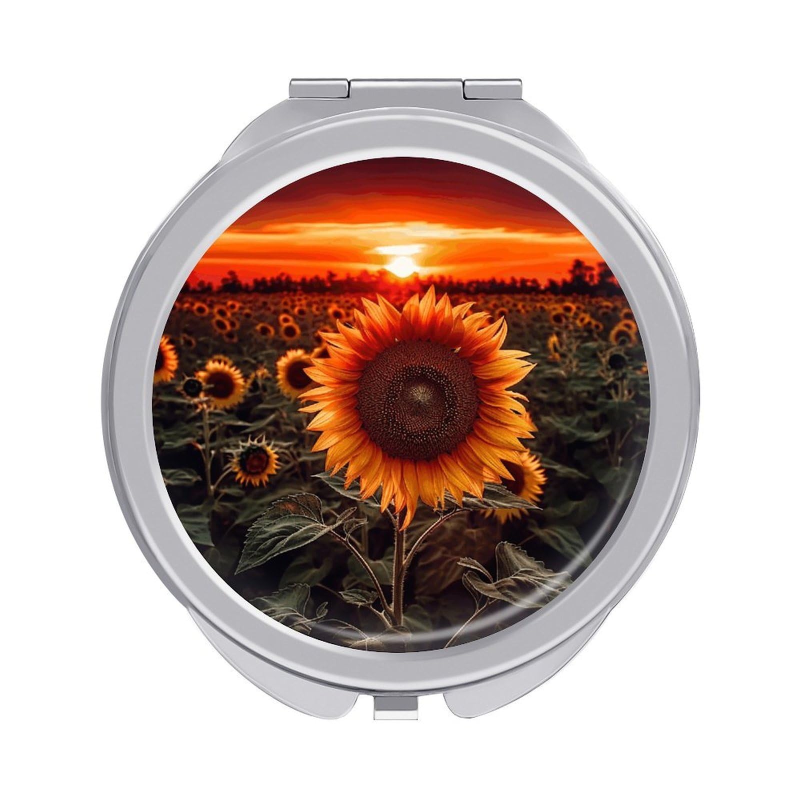 JTREHY Sunset Sunflower Makeup Mirror Portable Folding Mirror Compact Travel Mirrors 2-Sided Round Pocket Mirrors Cute Handheld Beauty Mirror for Handbag Purse for Women Gift