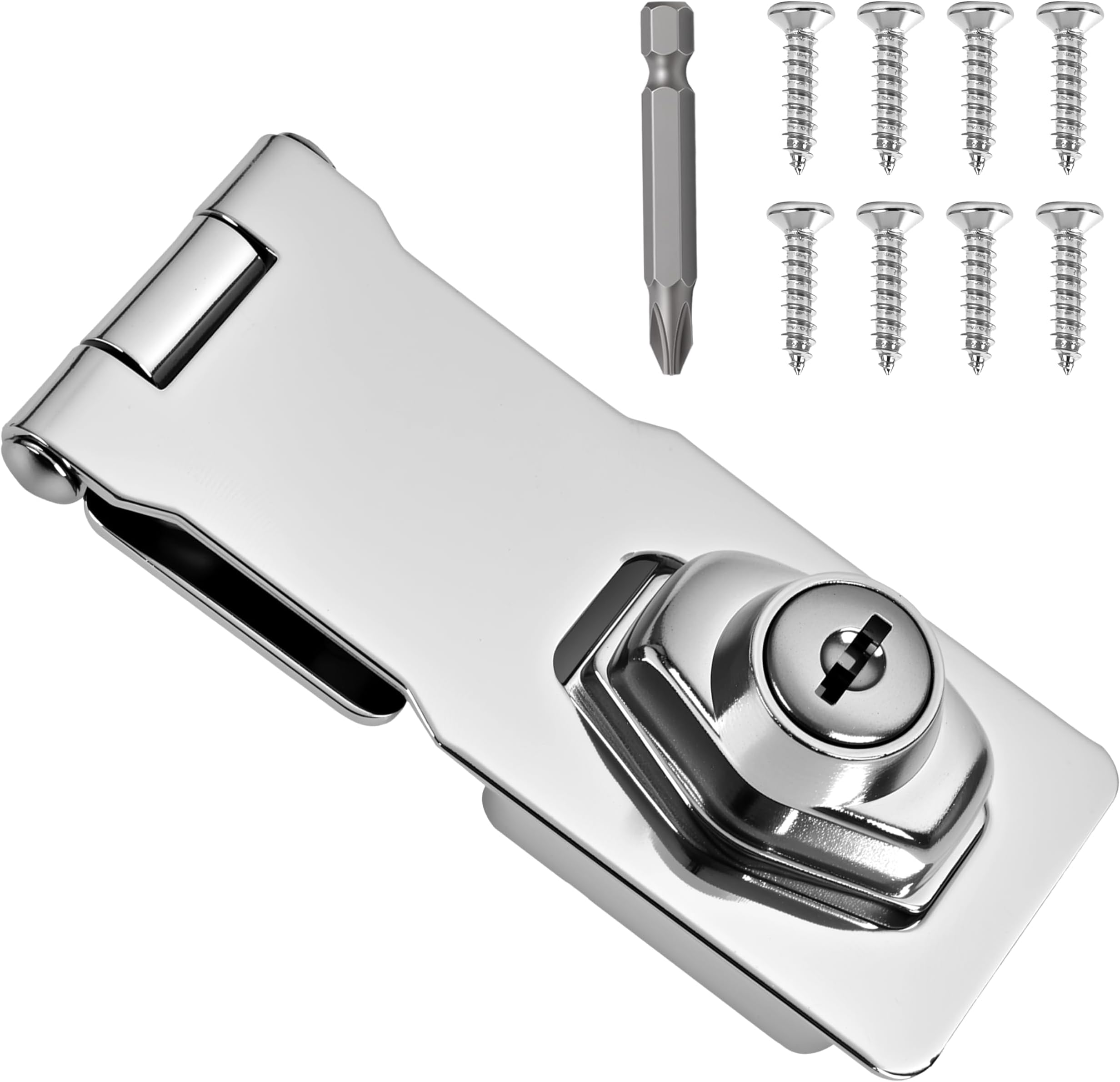 1 Pcs keyed Hasp Lock,4 inch keyed hasp Locks Twist knob keyed Locking hasp for Cabinet Small Door,Hasp Lock with Keys,Metal Safety Hasp Latches (1 Pcs Silver, 4 inch)