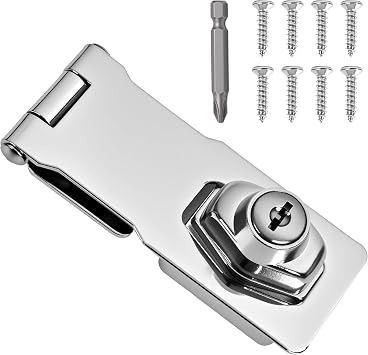 1 Pcs keyed Hasp Lock,4 inch keyed hasp Locks Twist knob keyed Locking hasp for Cabinet Small Door,Hasp Lock with Keys,Metal Safety Hasp Latches 1 Pcs Silver, 4 inch