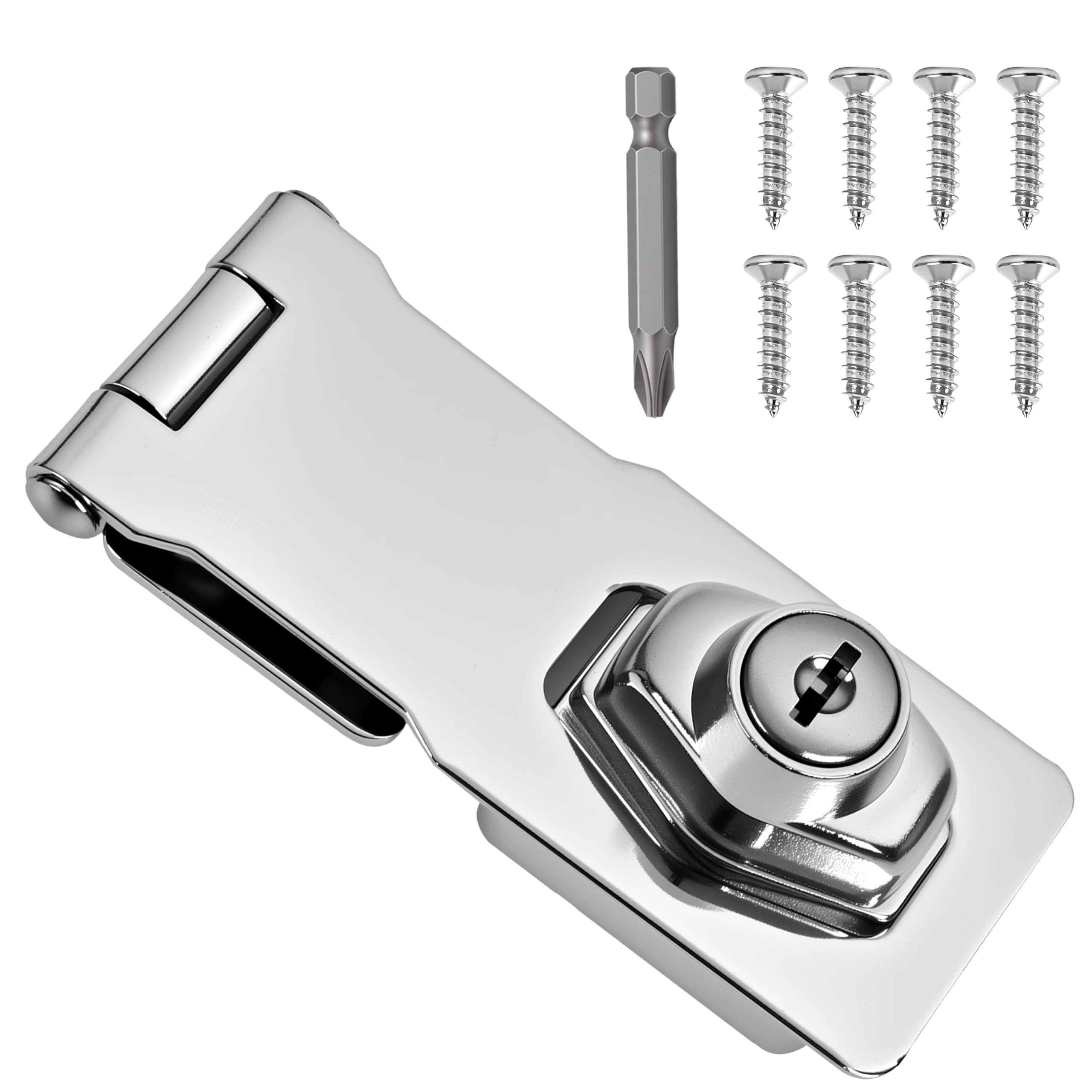1 Pcs keyed Hasp Lock,4 inch keyed hasp Locks Twist knob keyed Locking hasp for Cabinet Small Door,Hasp Lock with Keys,Metal Safety Hasp Latches (1 Pcs Silver, 4 inch)