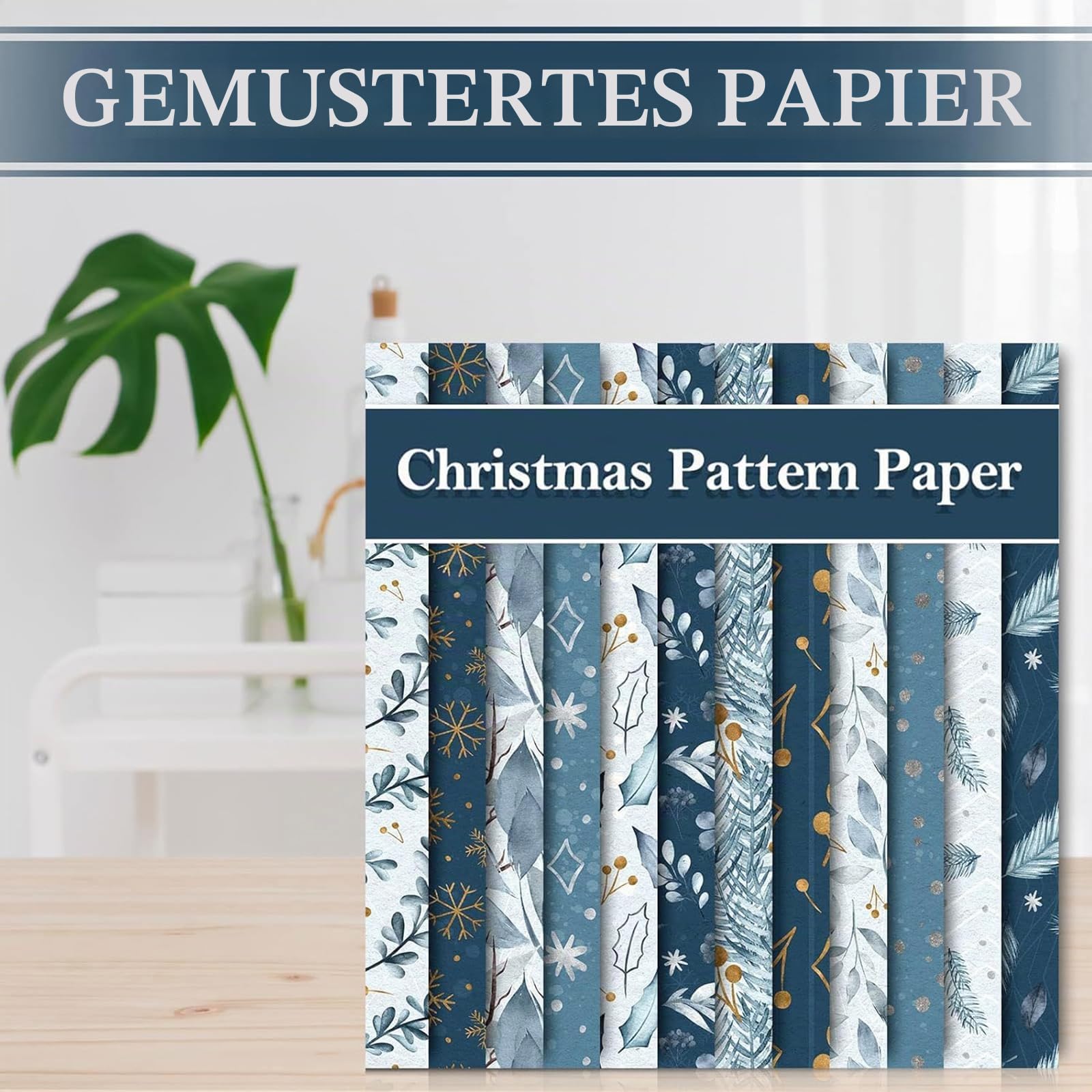 Whaline 24 Stück Weihnachtsmuster Papier 30x30 cm Aquarell Winter Scrapbook Papier doppelseitig weiß blau Schneeflocke Bastelpapier für DIY Kartenherstellung Scrapbook Fotoalbum Dekoration, 12 Designs