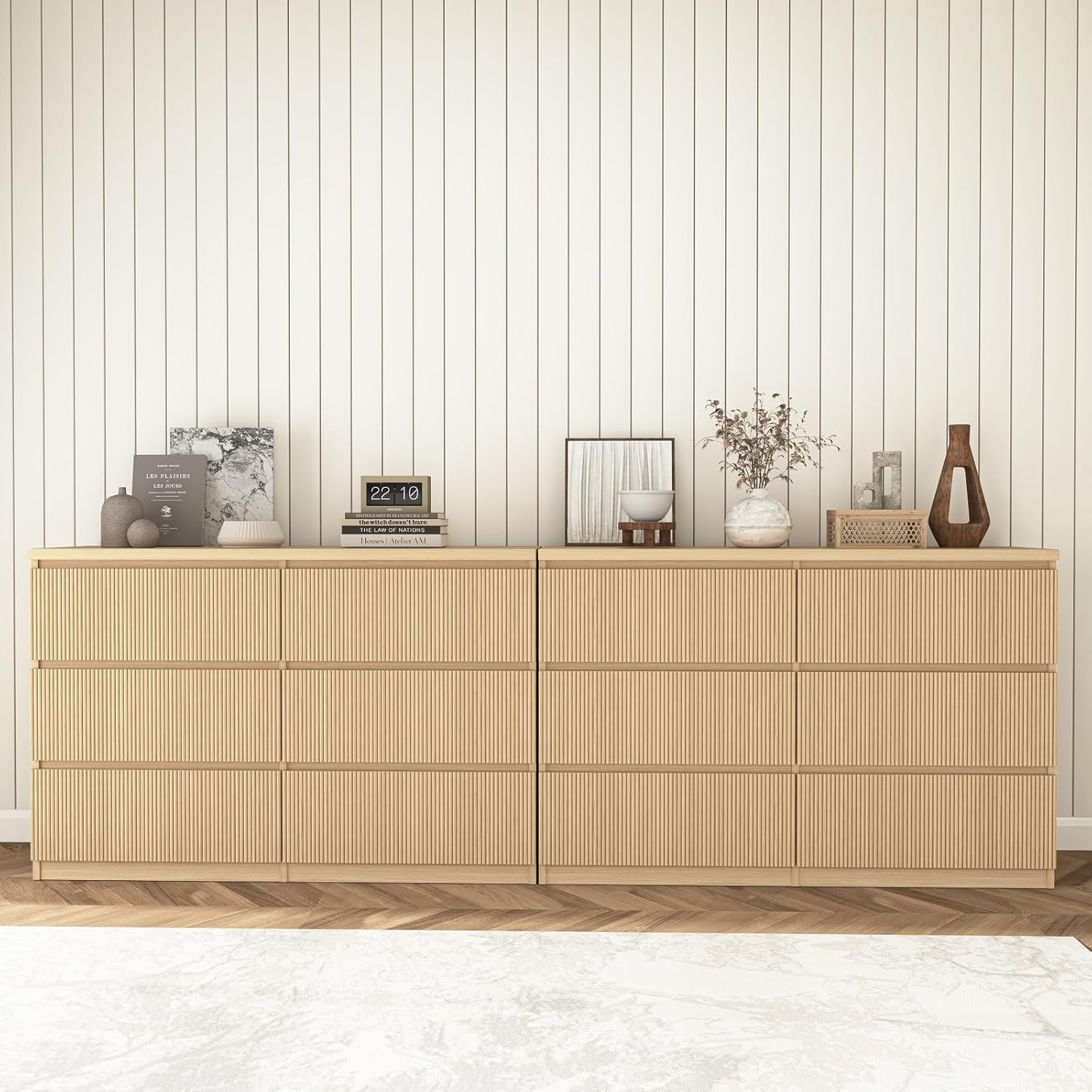 Fluted Dresser for Bedroom,6 Modern Large Wood Dresser,Chest of Drawers for Bedroom, Living Room,Hallway,Entryway,TV Stand Drawer Organizer(Fluted Natural)