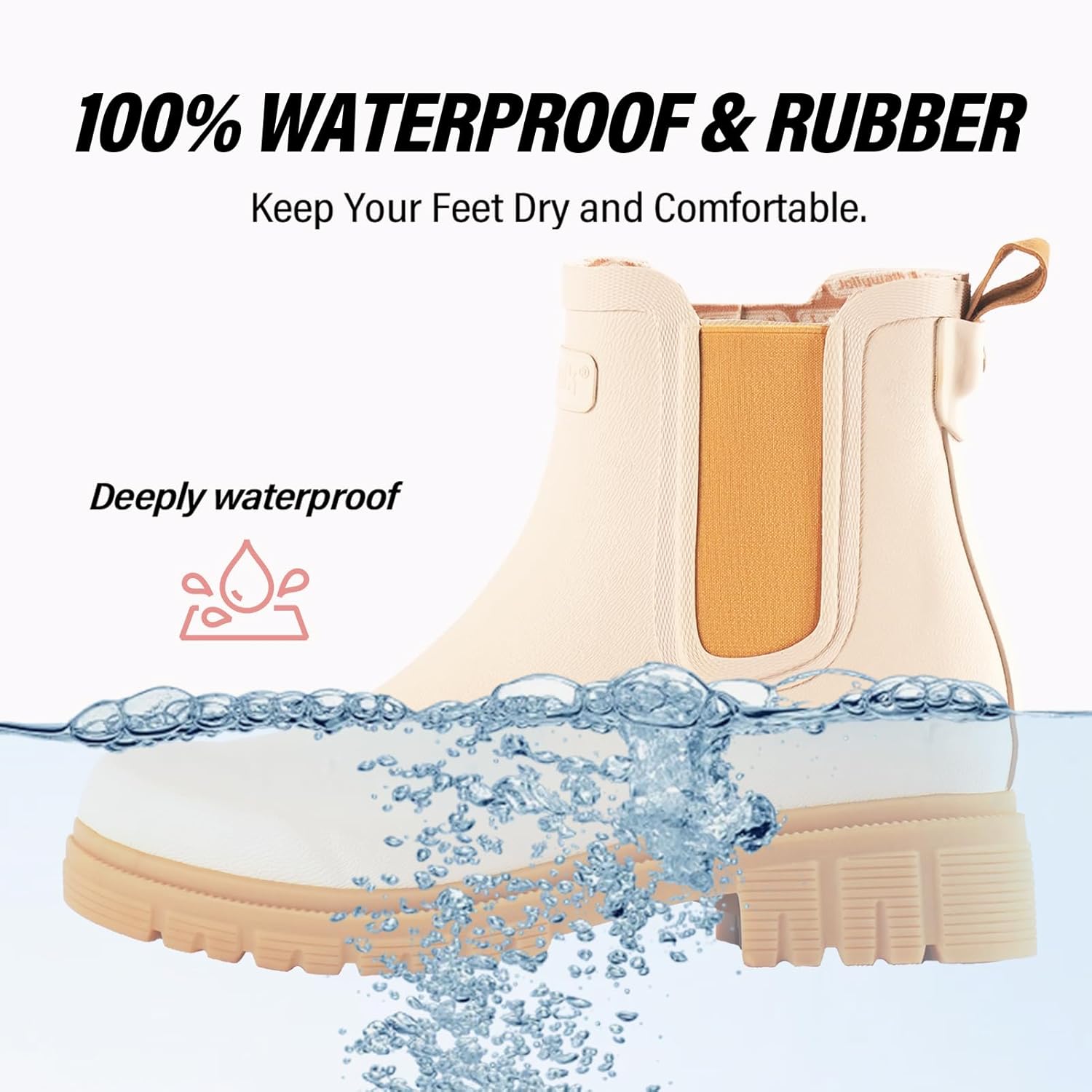 Women's Short Rain Boots Waterproof Chelsea Ankle Boots for Women, Lightweight Non Slip Rubber Garden Shoes with Soft Comfort Insole, Fashion Outdoor Work Booties